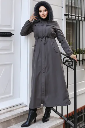 Long Bondite Coat With Plush Inside And Fur Collar