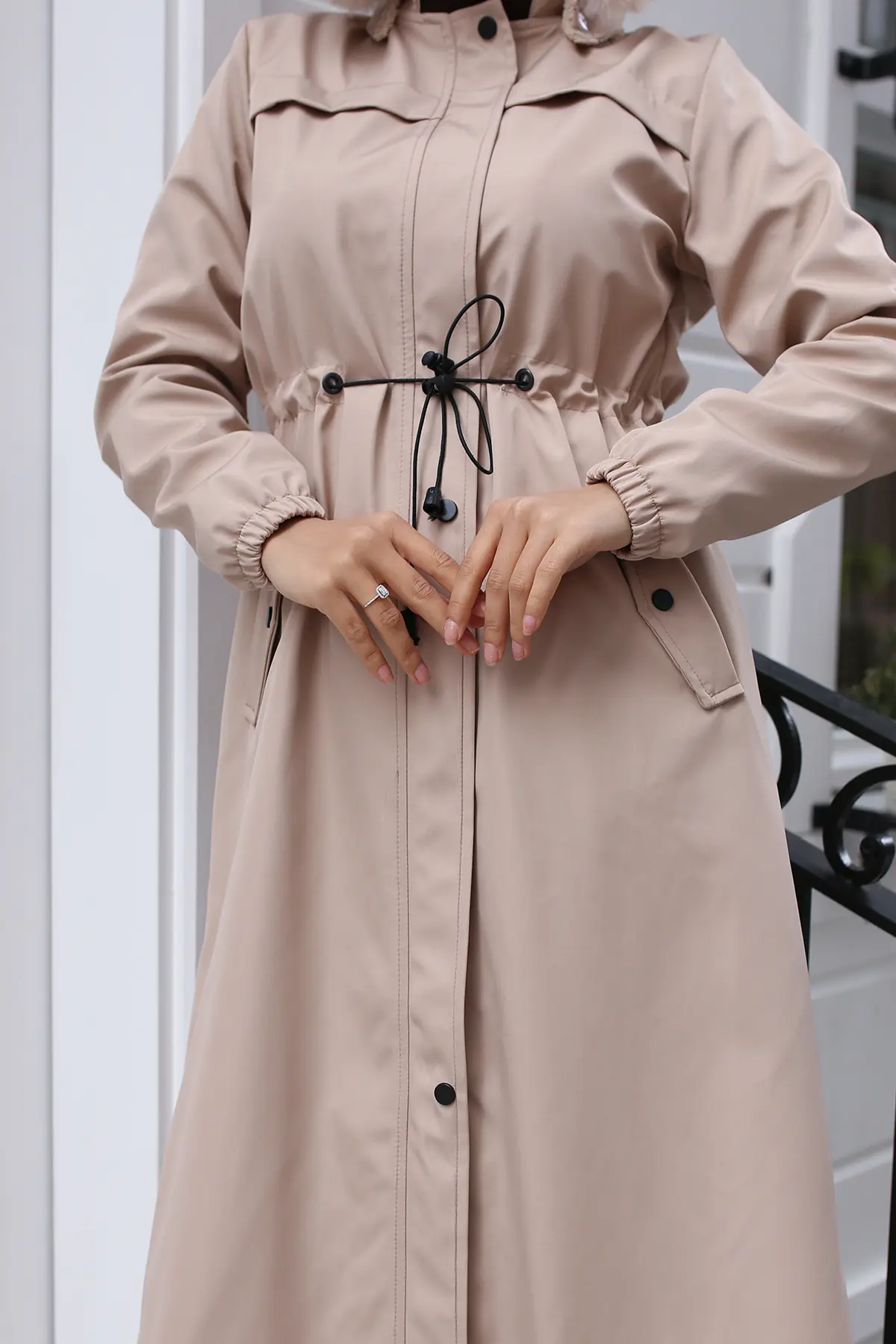 Long Bondite Coat With Plush Inside And Fur Collar-detail