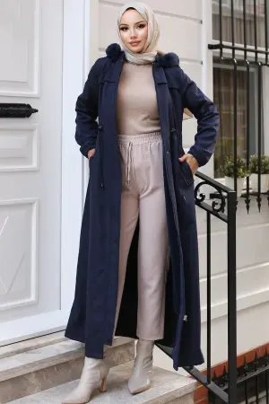 Long Bondite Coat With Plush Inside And Fur Collar