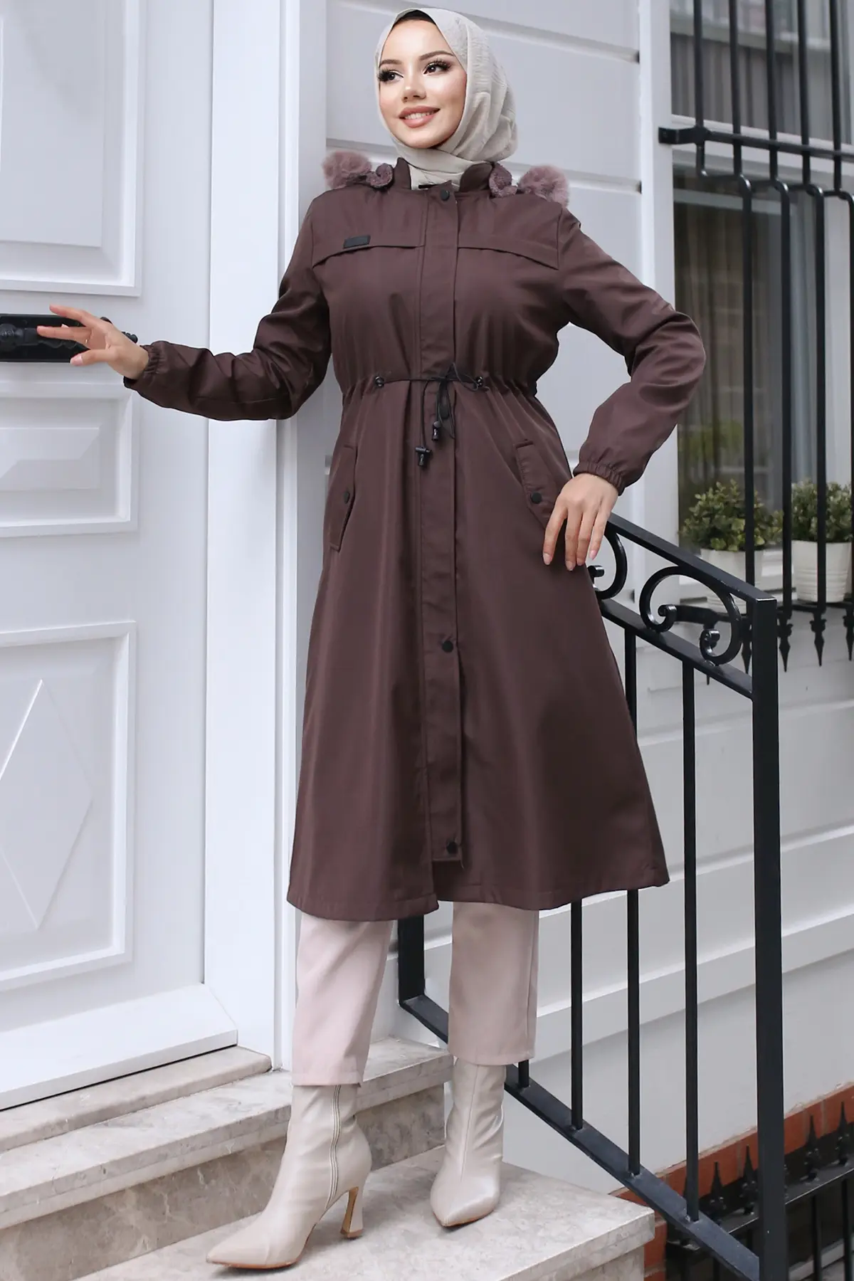 Bondite Coat With Plush Inside And Fur Collar-detail