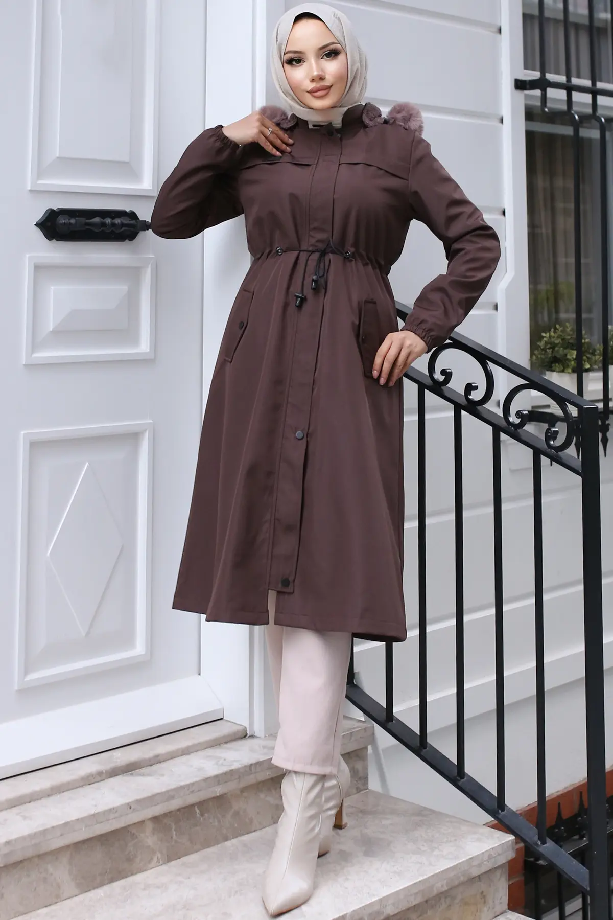 Bondite Coat With Plush Inside And Fur Collar-detail