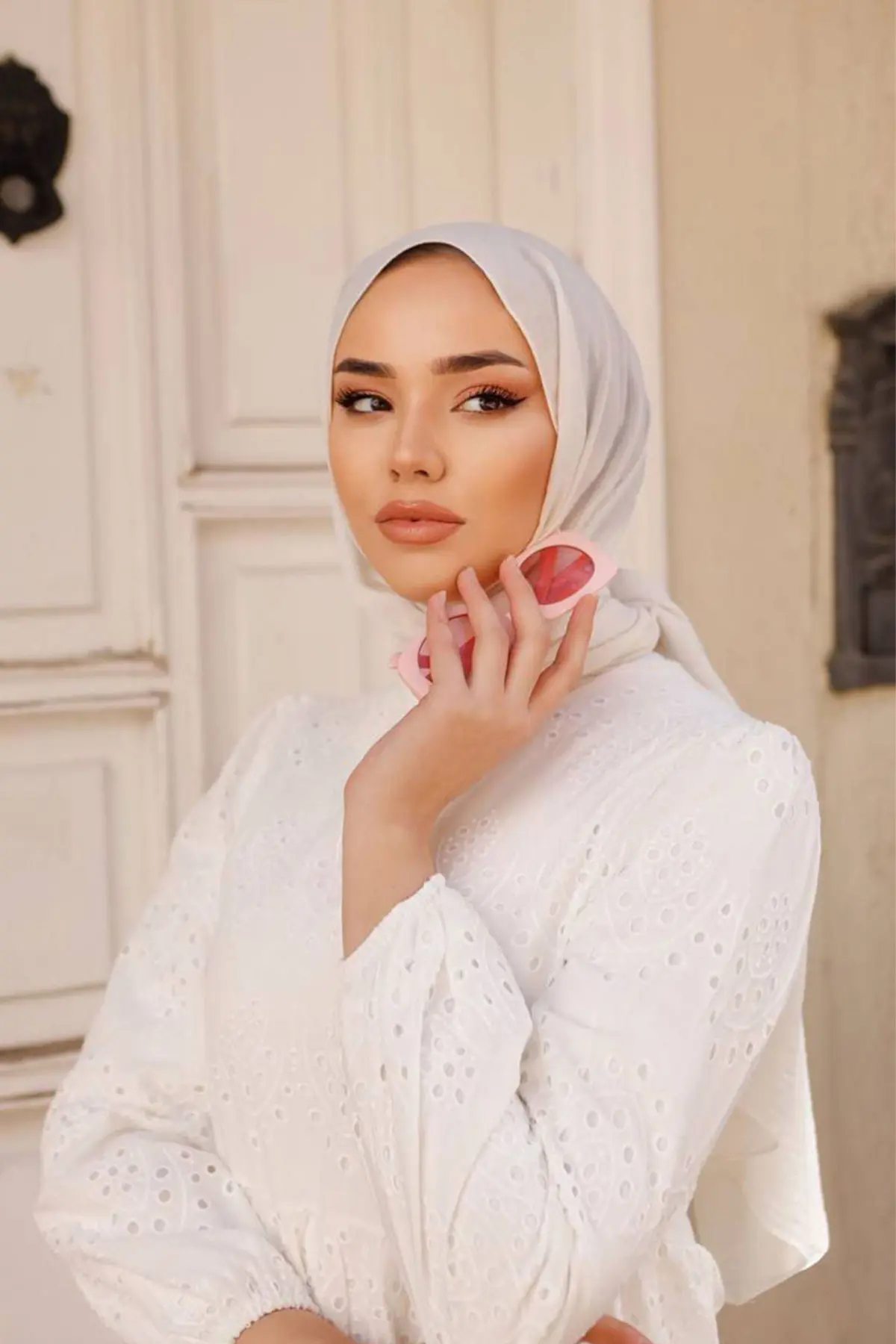 1073 Dantelli Elbise Beyaz-detail