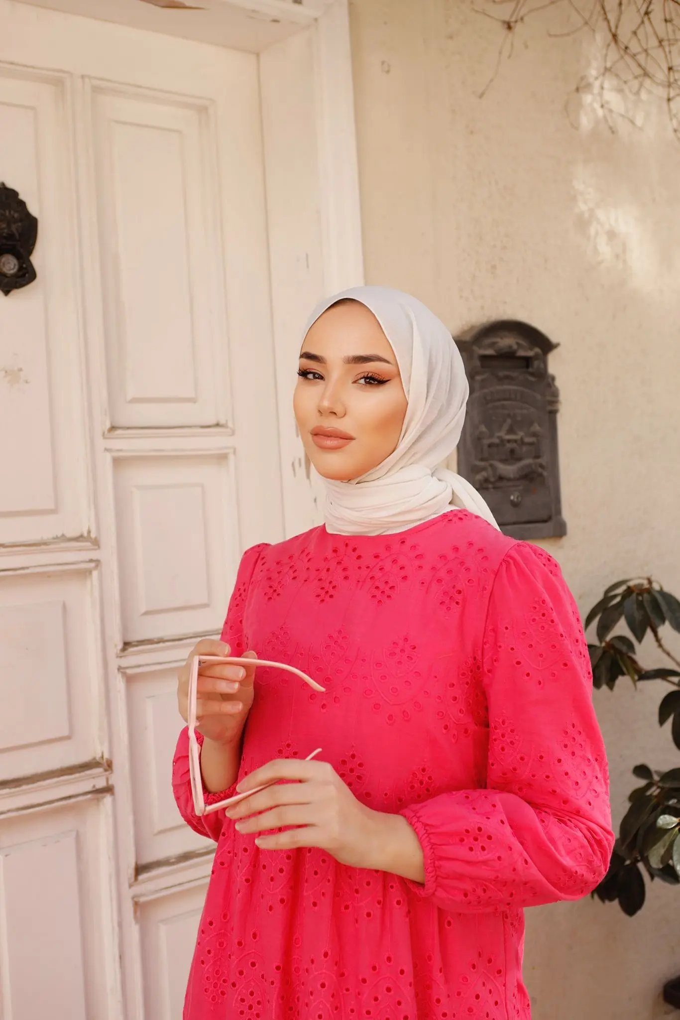 1073 Dantelli Elbise Fuşya-detail