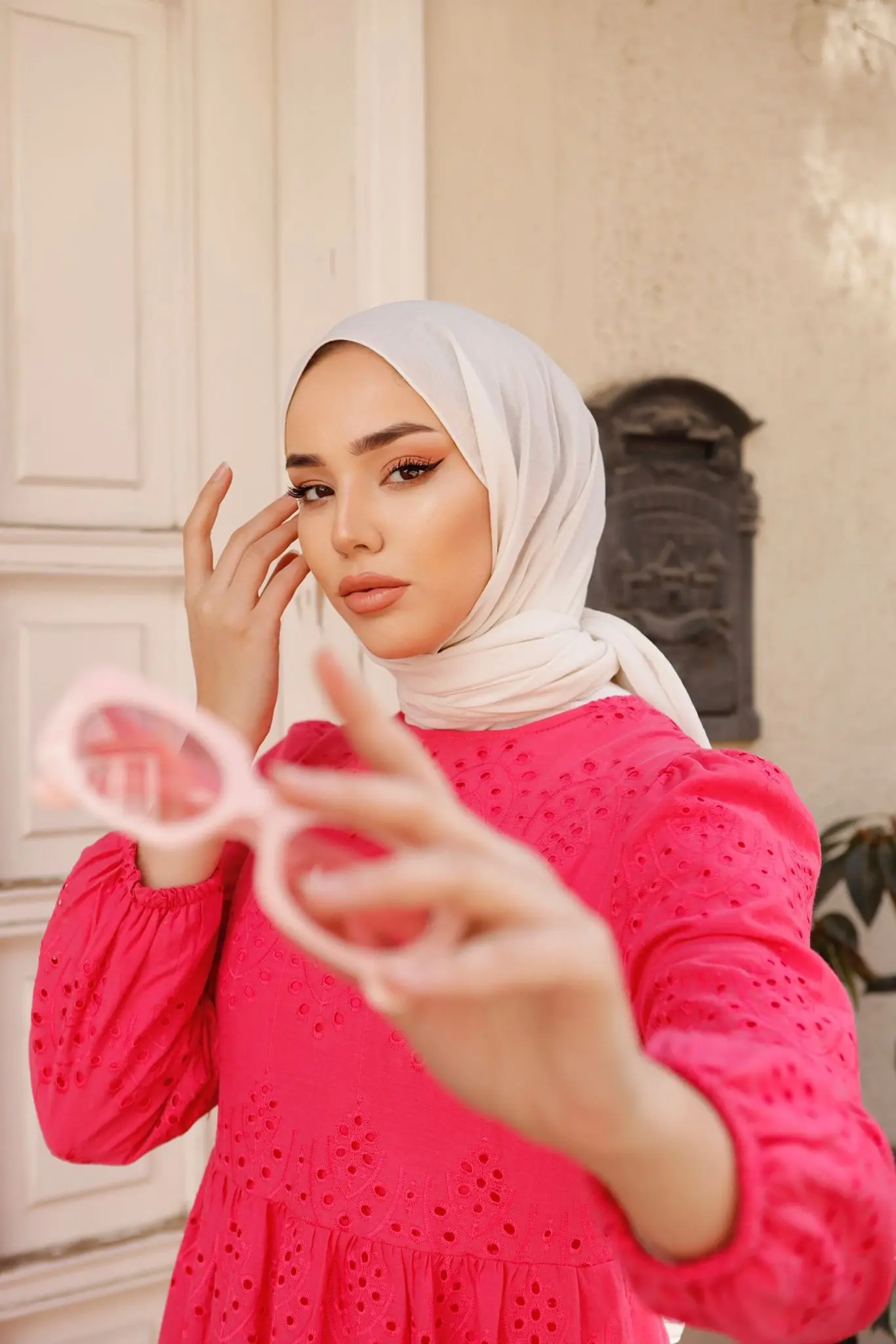 1073 Dantelli Elbise Fuşya-detail