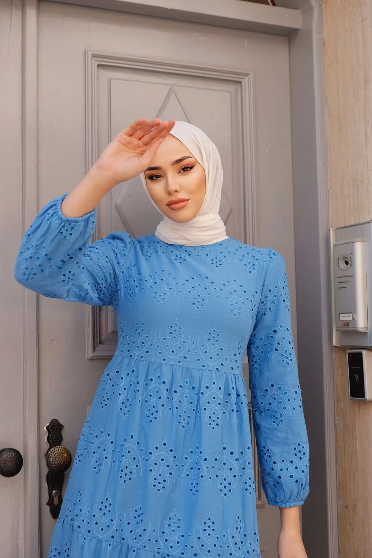 1073 Dantelli Elbise İndigo-detail