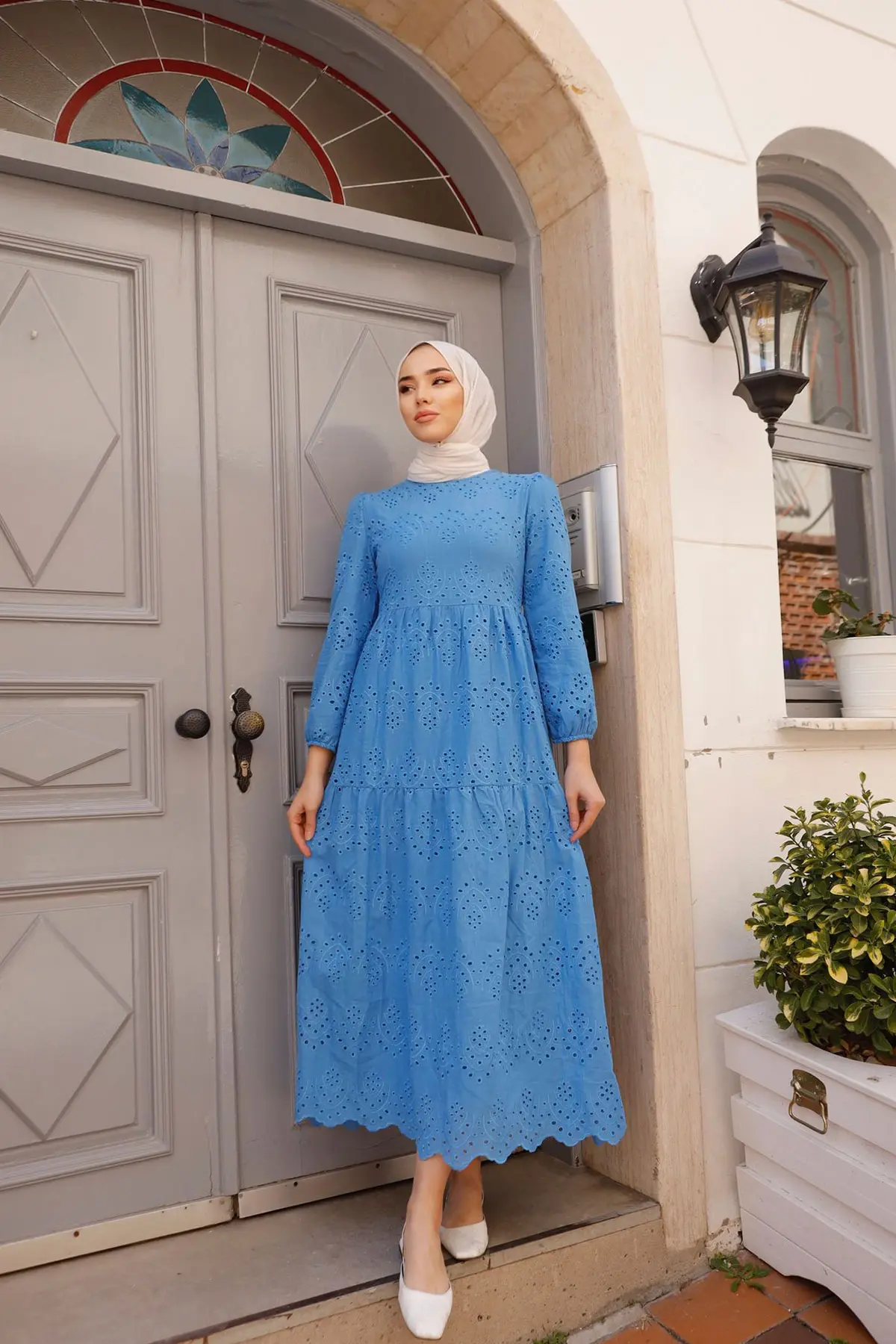 1073 Dantelli Elbise İndigo-detail