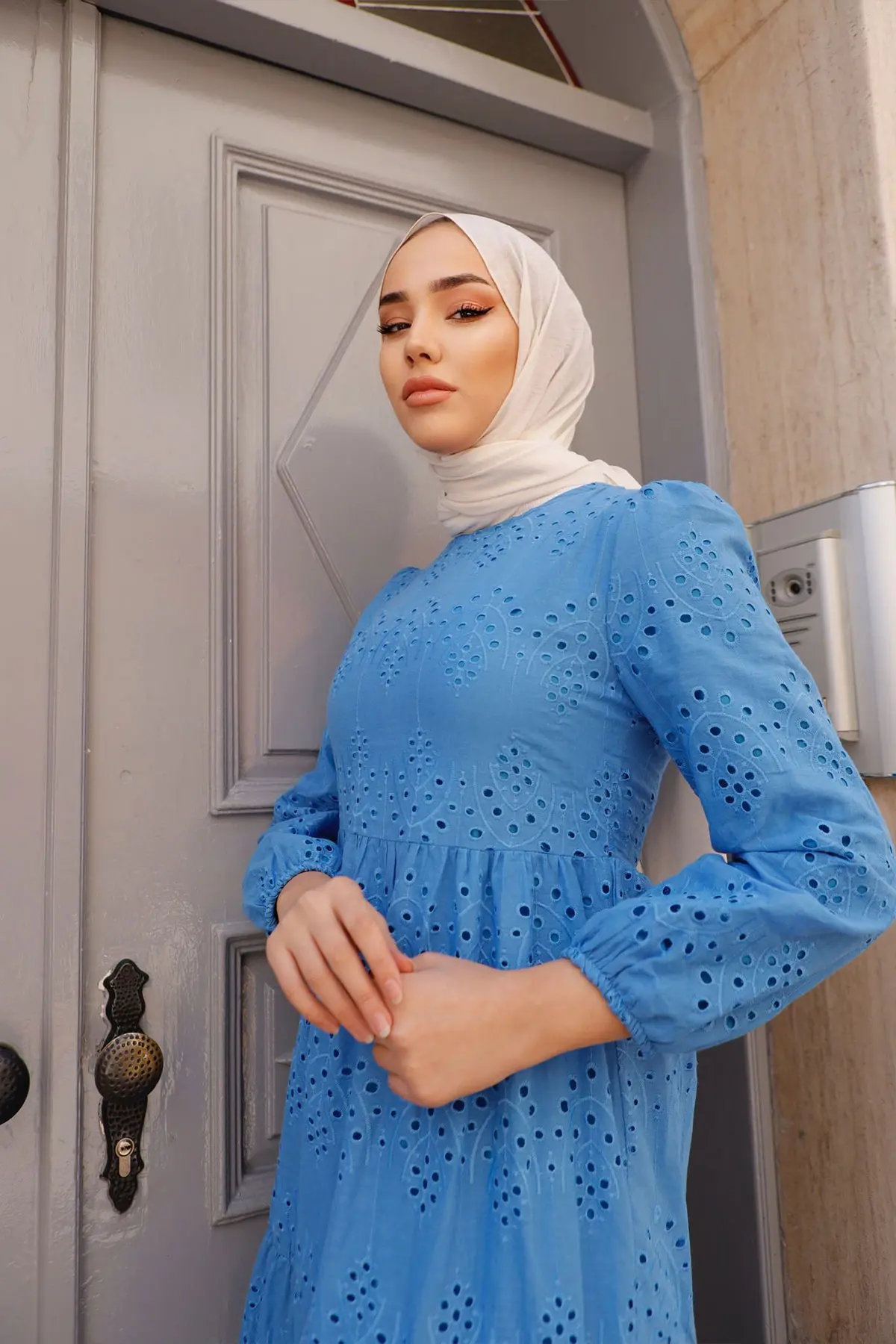 1073 Dantelli Elbise İndigo-detail