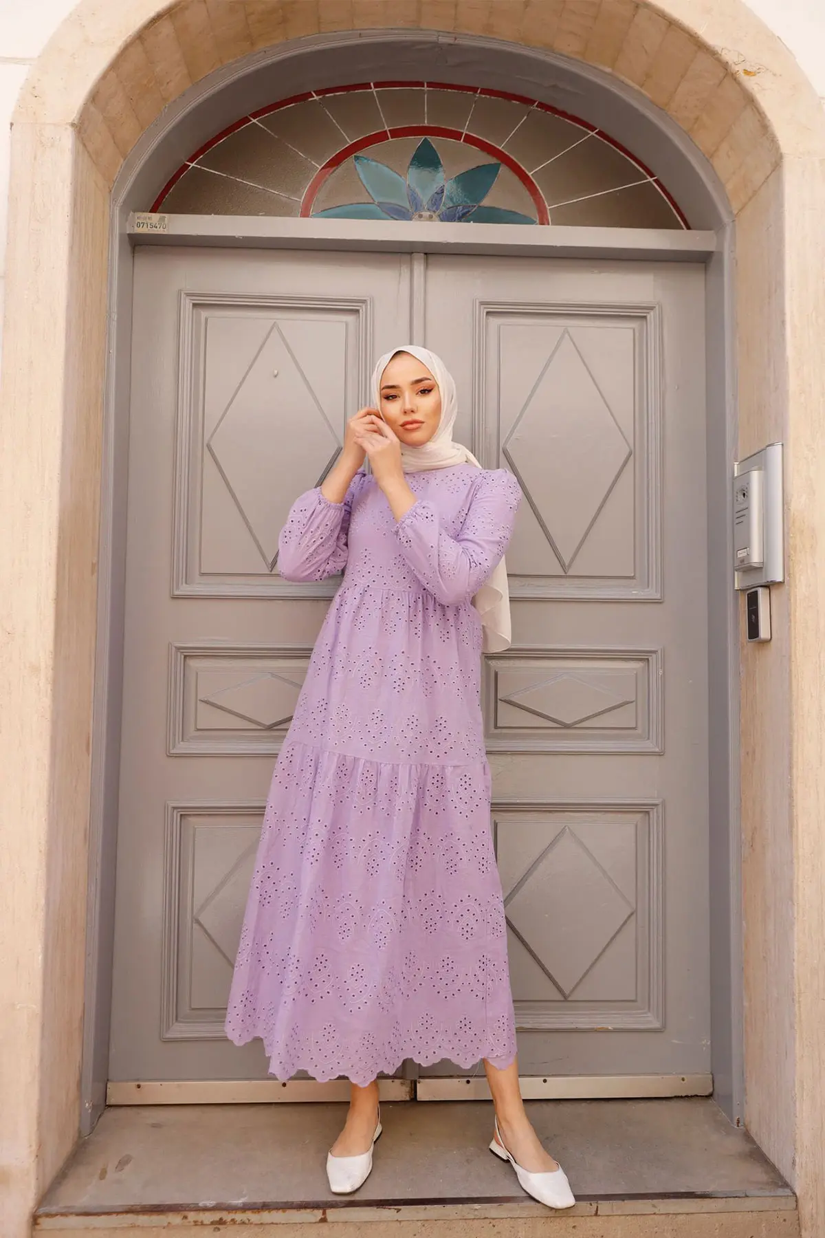 1073 Dantelli Elbise Lila-detail