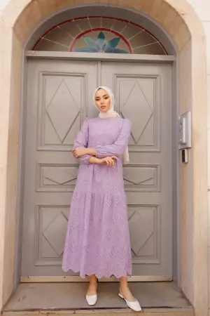 1073 Dantelli Elbise Lila