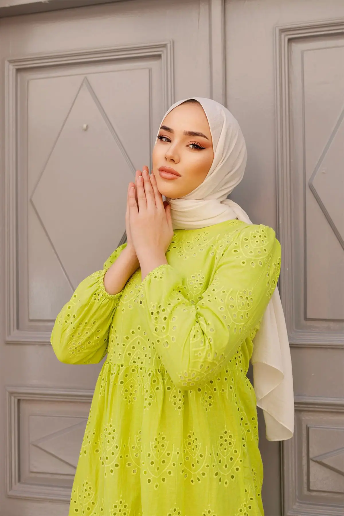 1073 Dantelli Elbise Yeşil-detail