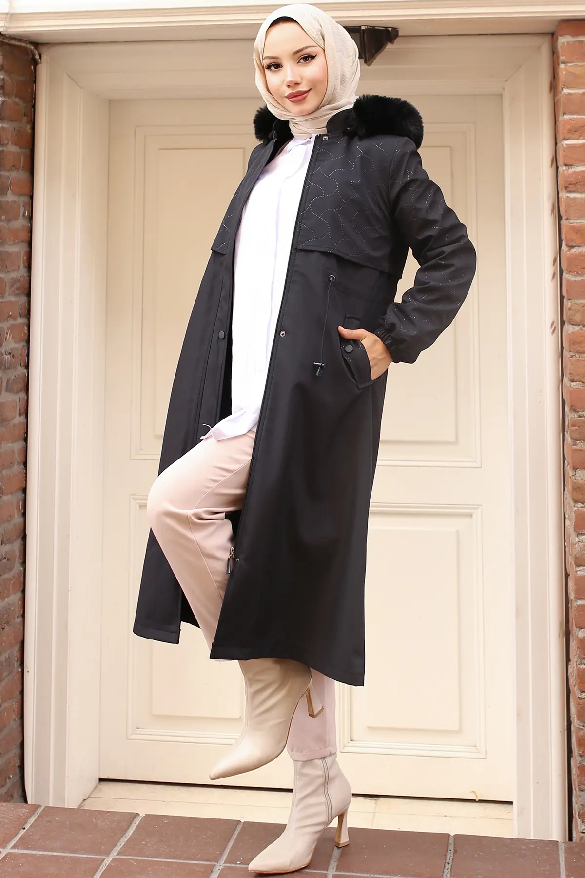 Bondite Coat With Plush Inside And Fur Collar-detail