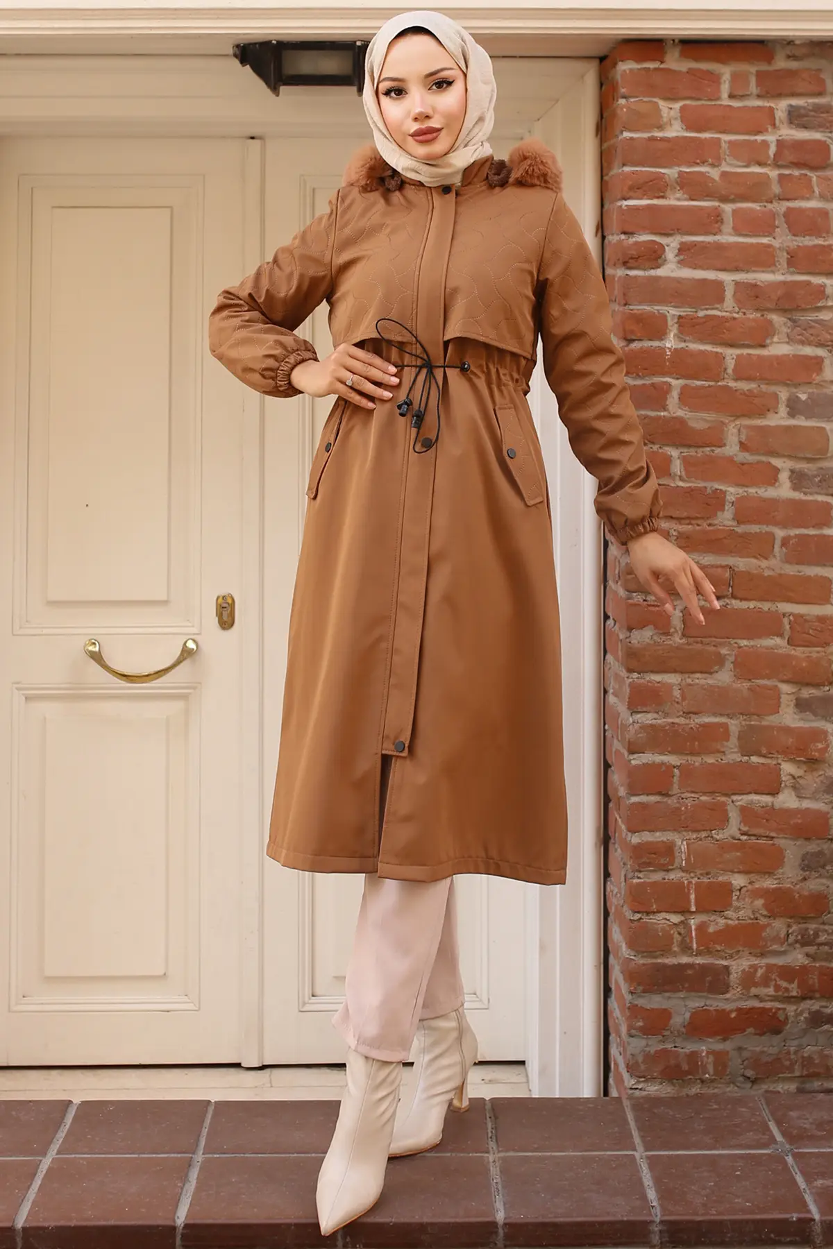 1087 İçi Peluşlu Yakası Kürklü Bondit Mont Taba-detail