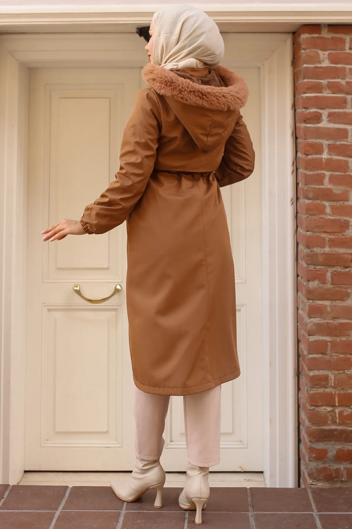 1087 İçi Peluşlu Yakası Kürklü Bondit Mont Taba-detail