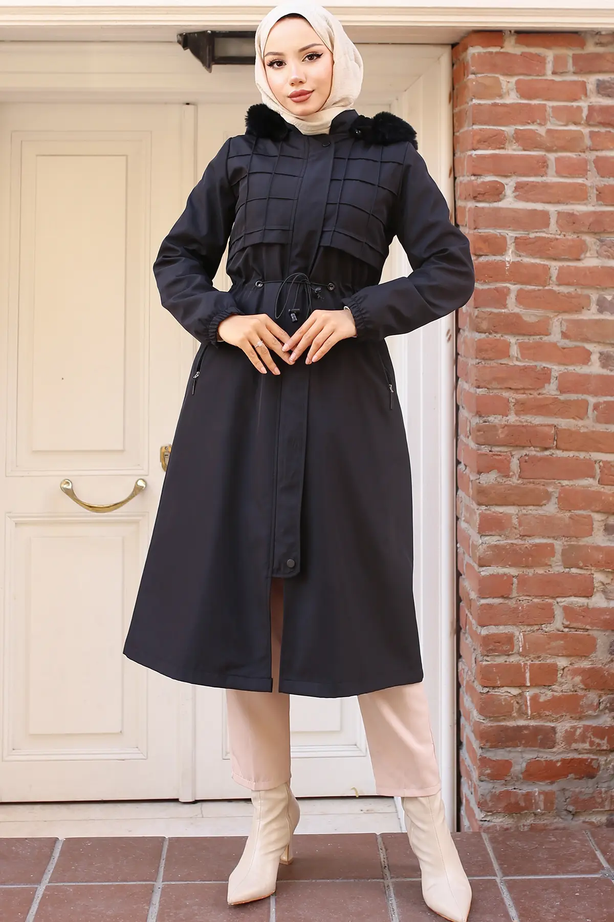 Bondite Coat With Plush Inside And Fur Collar-detail