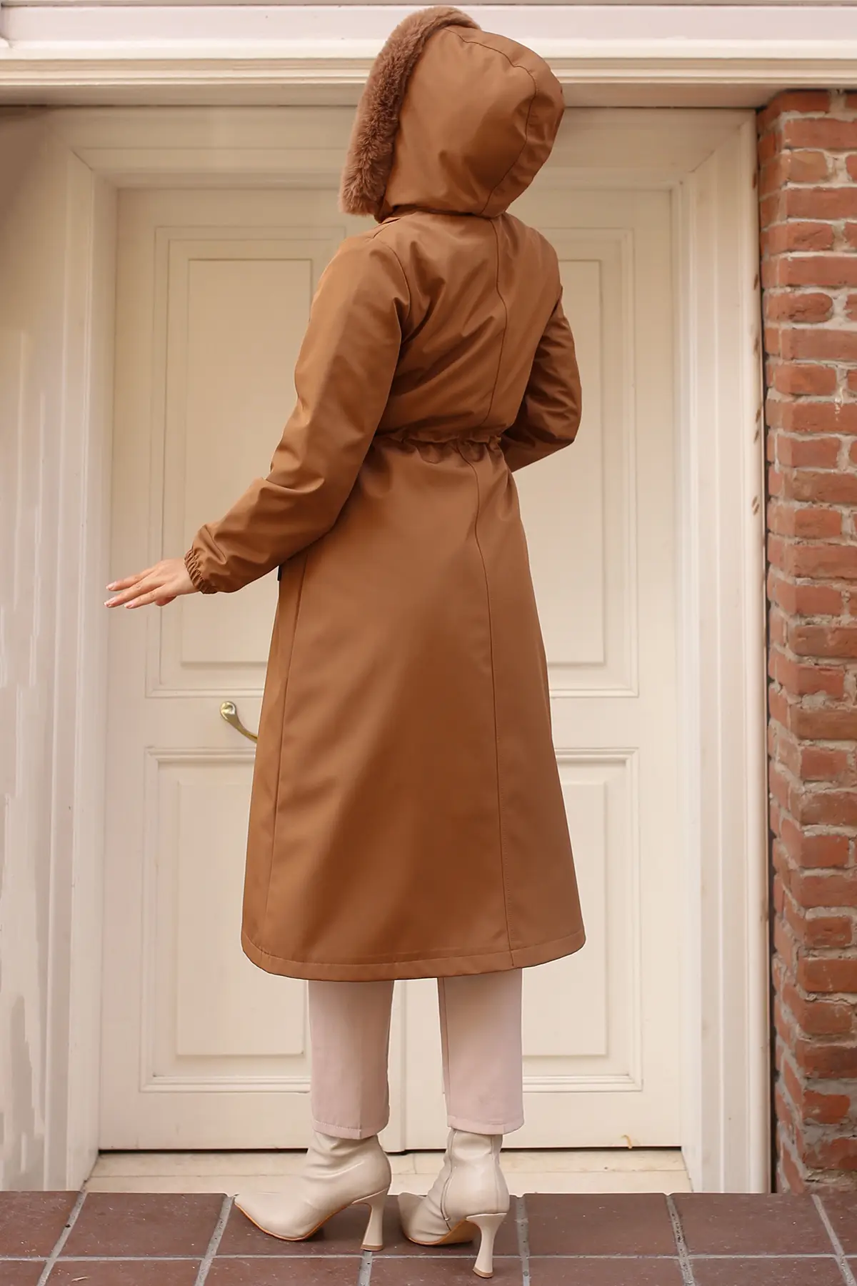 1101 İçi Peluşlu Yakası Kürklü Bondit Mont Taba-detail