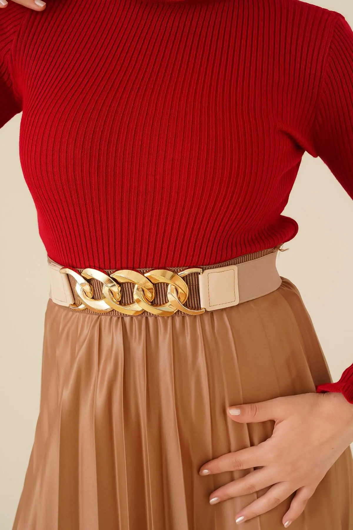 11013 Fırfır Detaylı Boğazlı Triko Kazak Kırmızı-detail