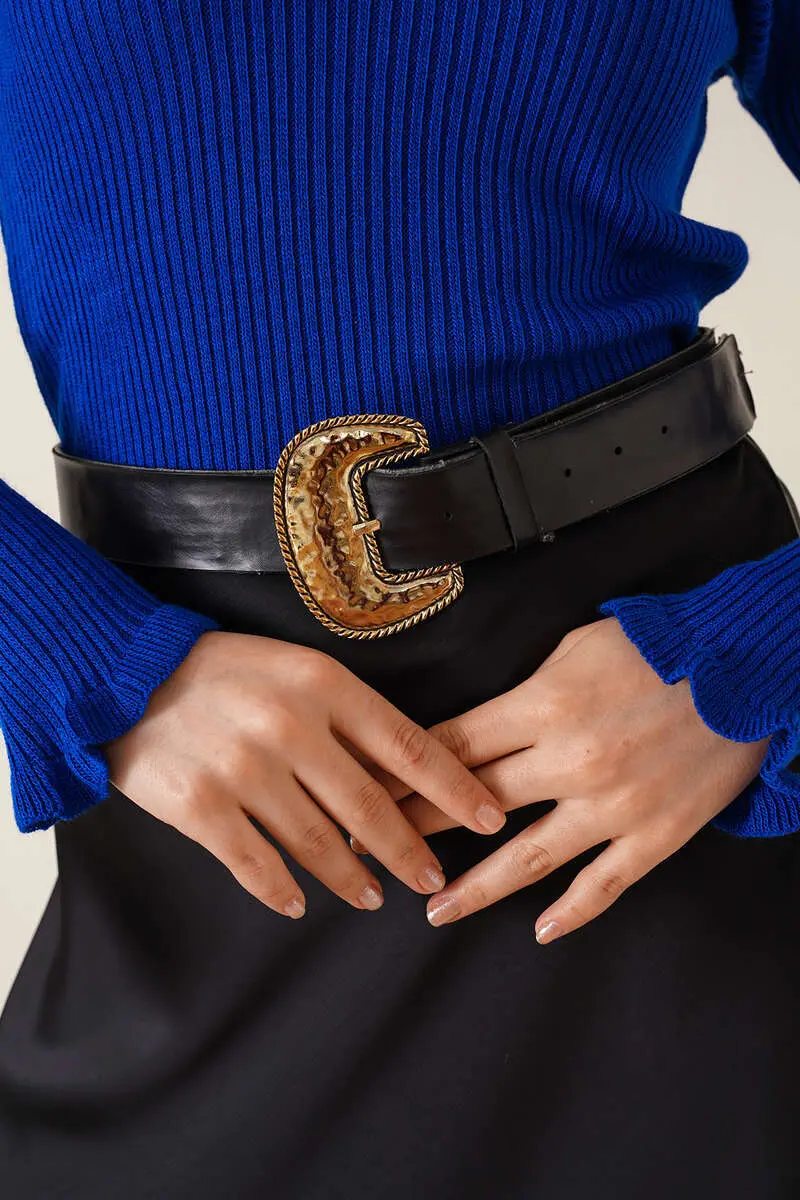 11013 Fırfır Detaylı Boğazlı Triko Kazak Saks Mavisi-detail