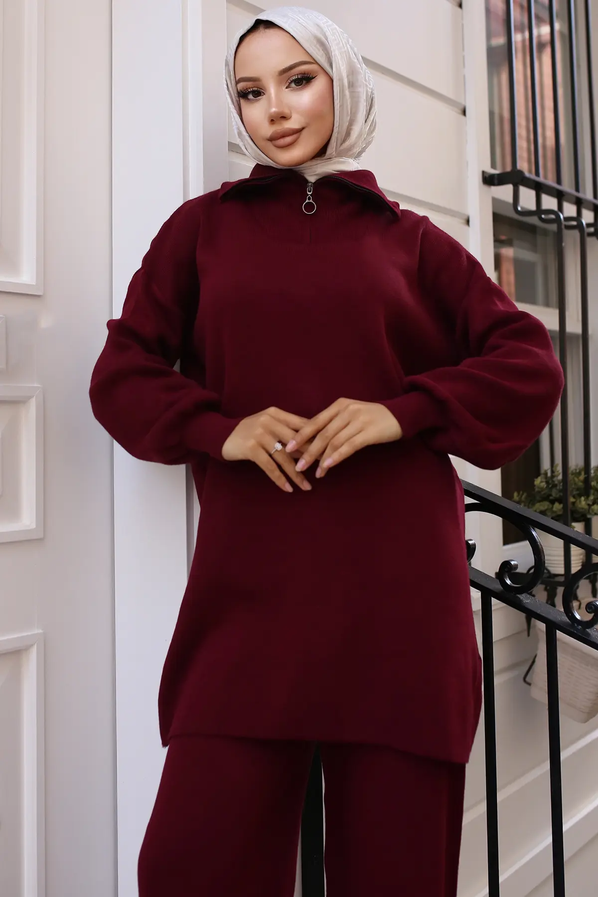 Knitwear Suit With Zipper Detailed Collar-detail