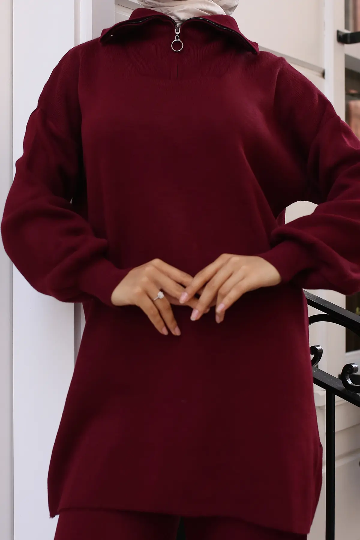 Knitwear Suit With Zipper Detailed Collar-detail