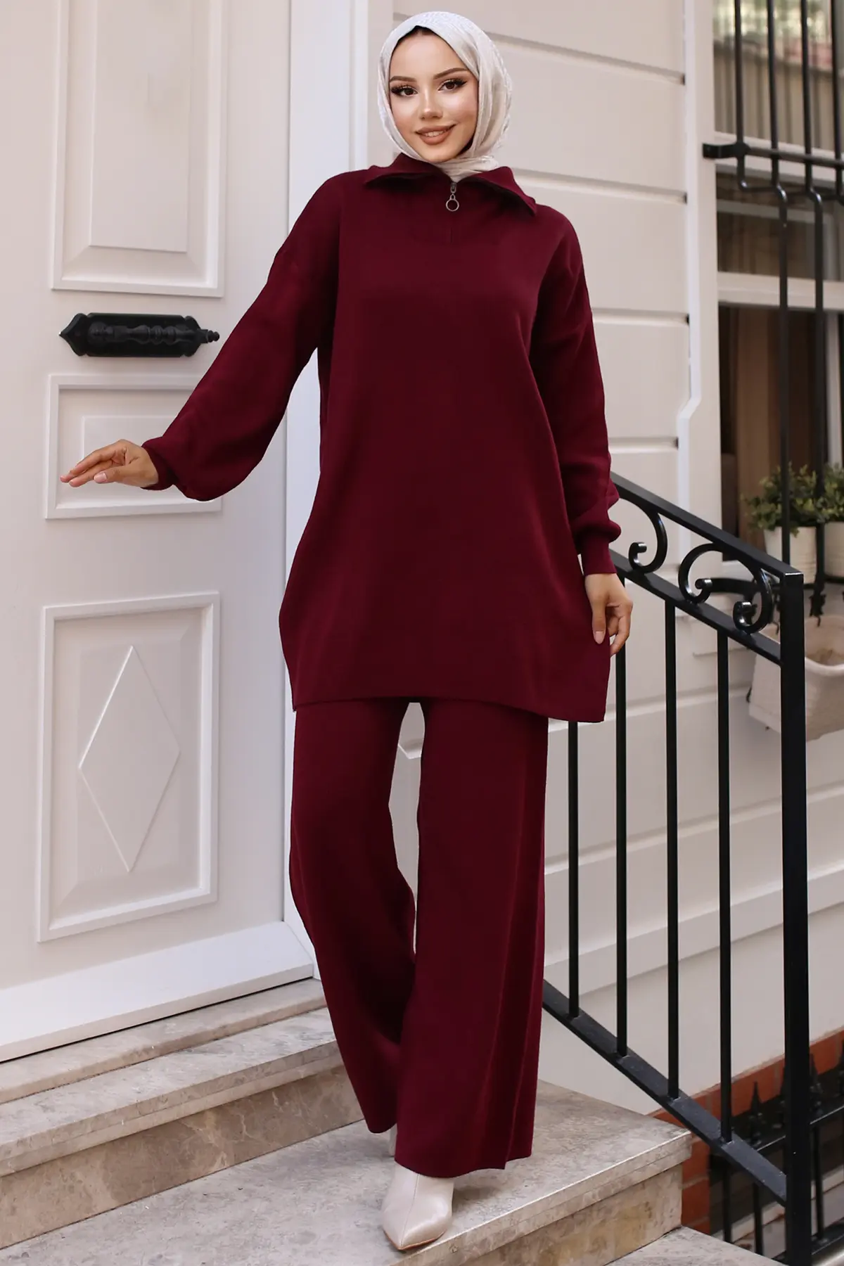 Knitwear Suit With Zipper Detailed Collar-detail