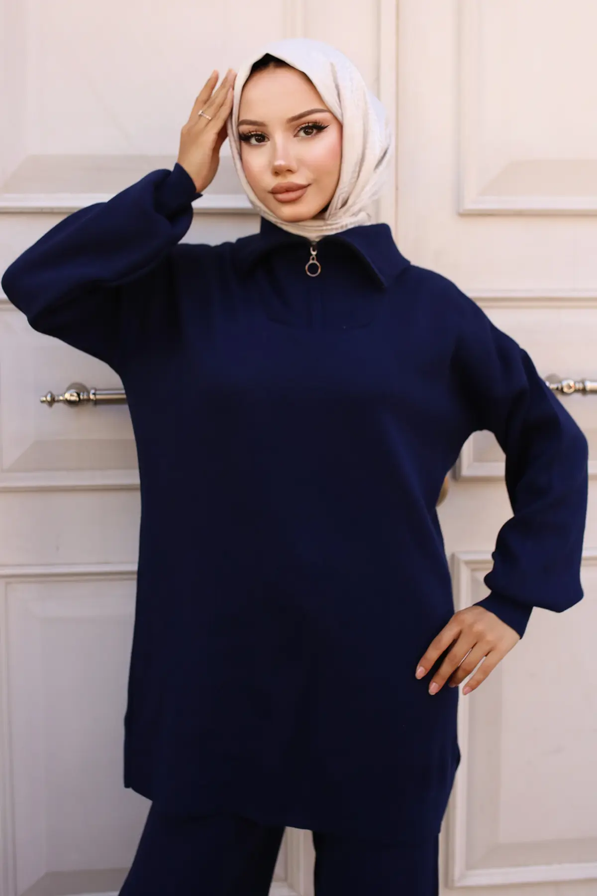 Knitwear Suit With Zipper Detailed Collar-detail