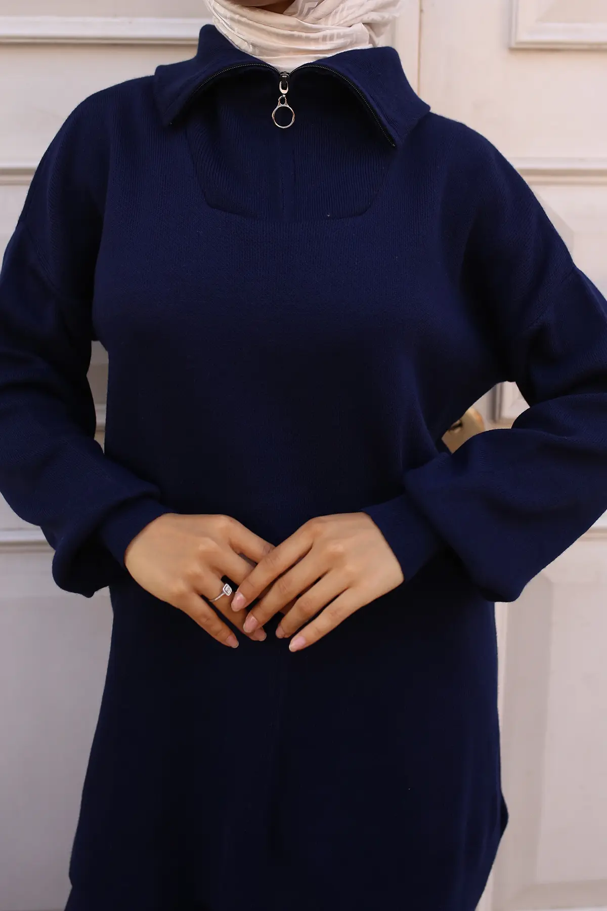 Knitwear Suit With Zipper Detailed Collar-detail