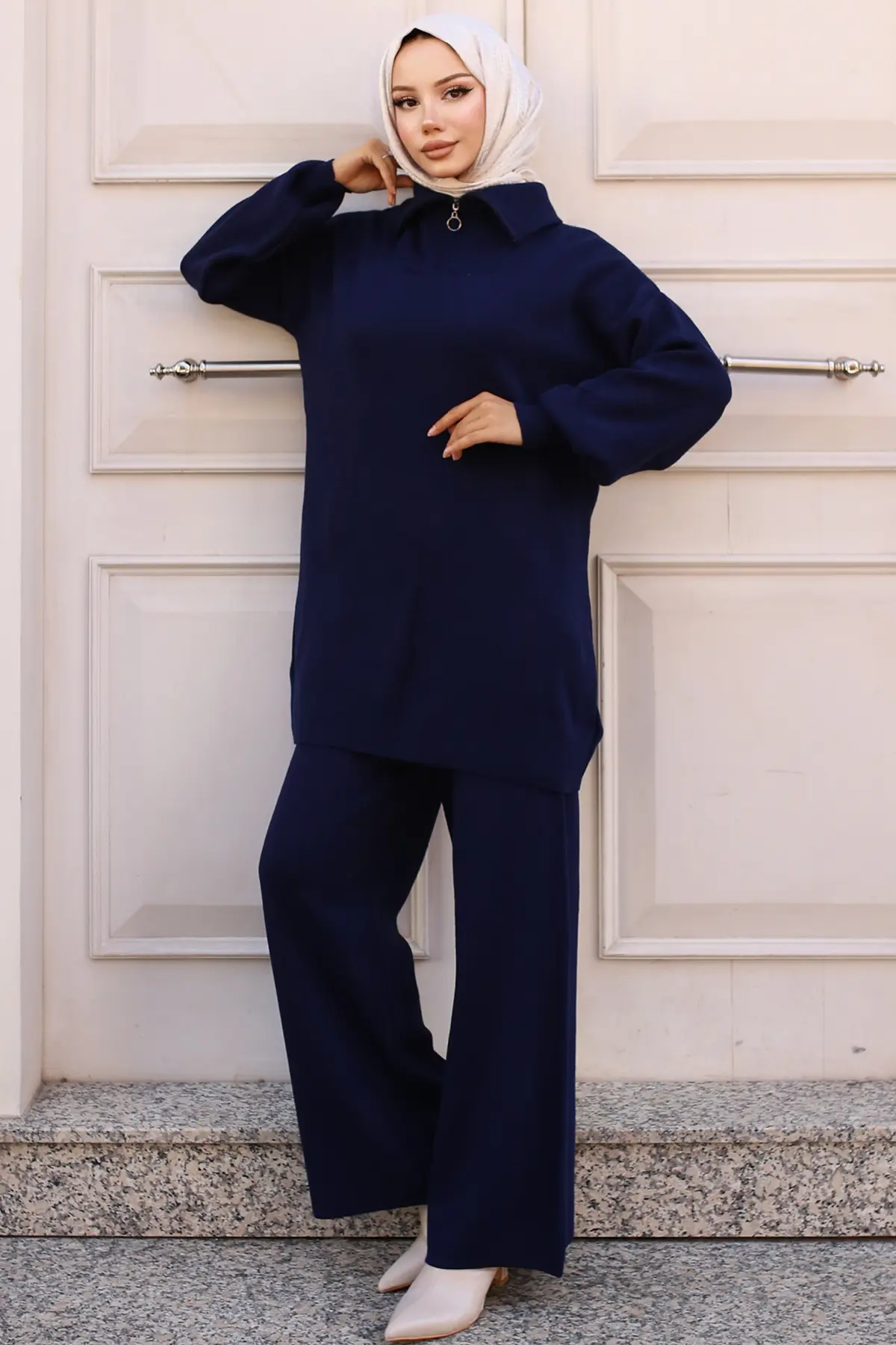 Knitwear Suit With Zipper Detailed Collar-detail