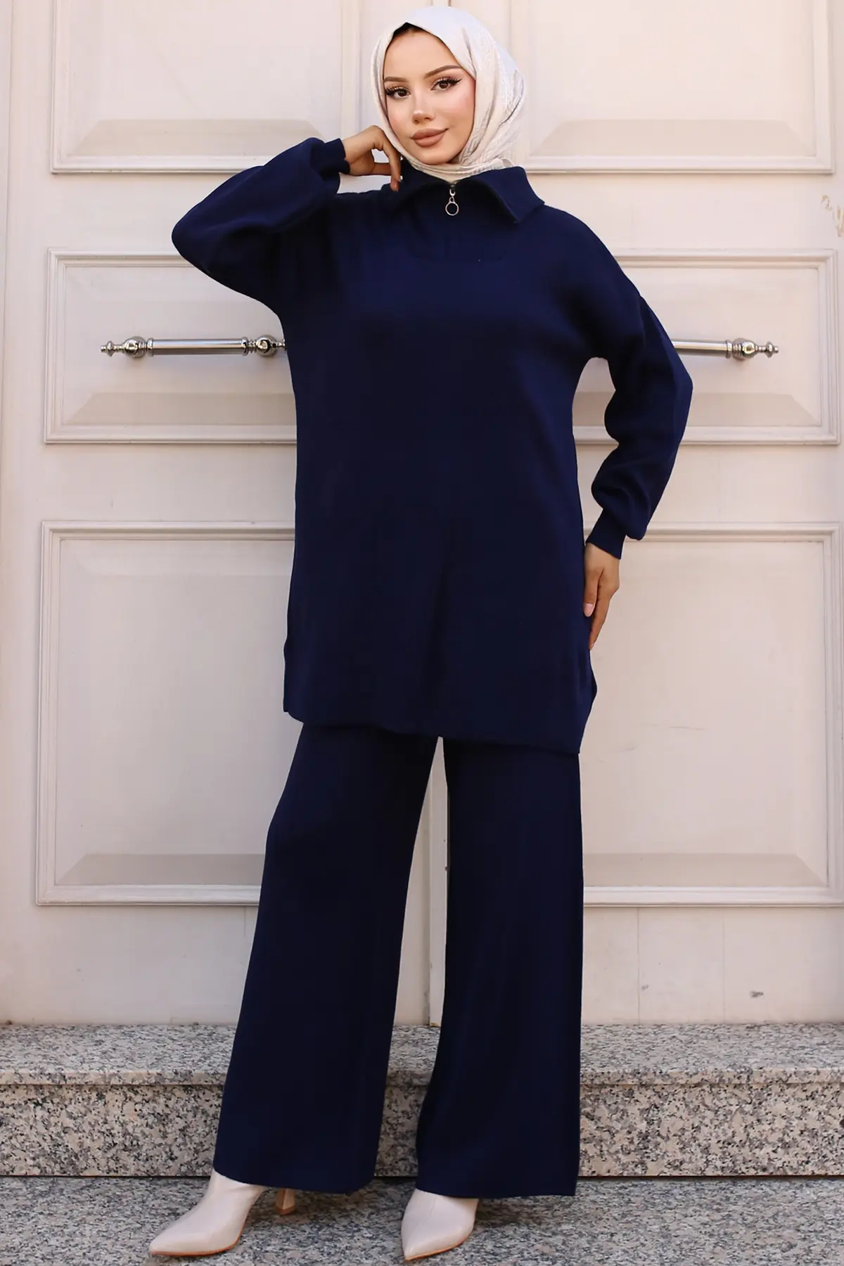 Knitwear Suit With Zipper Detailed Collar-detail