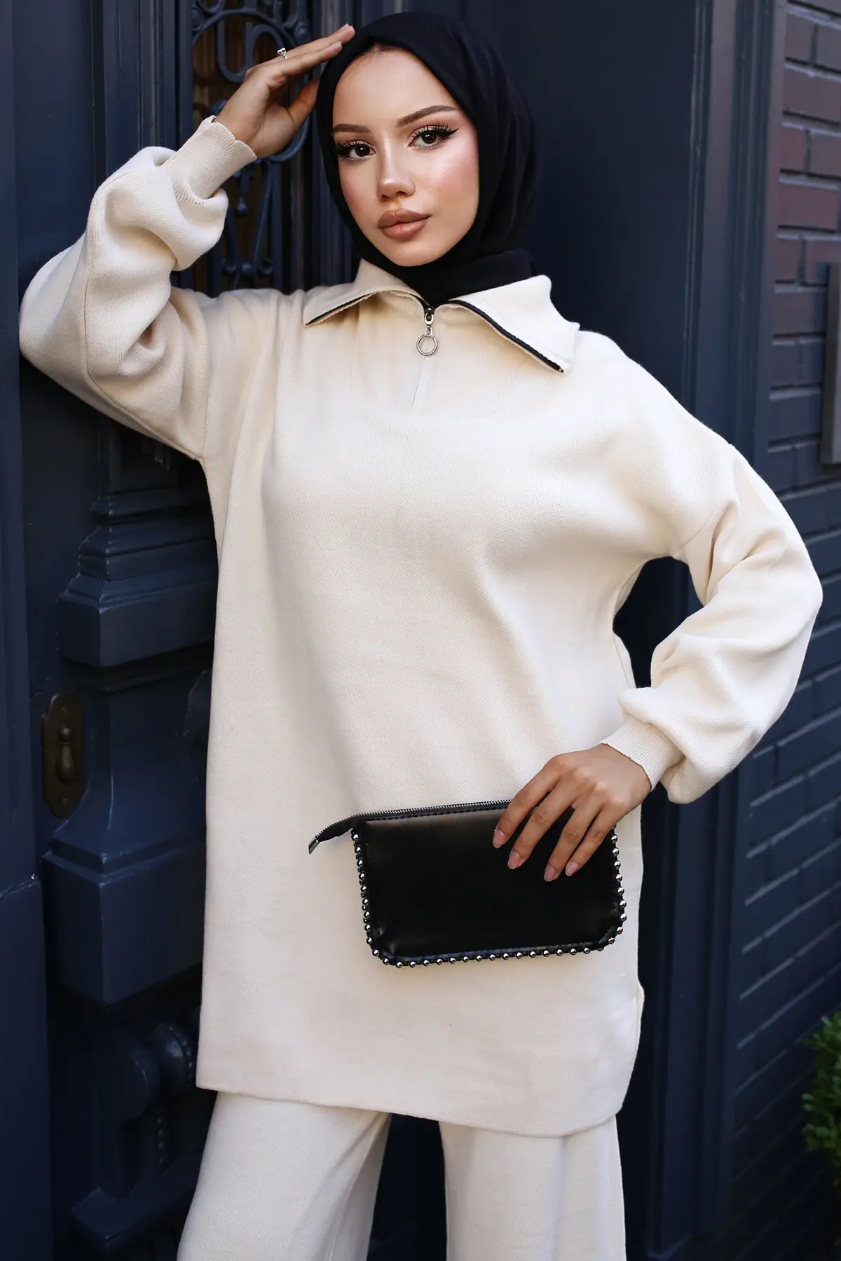 Knitwear Suit With Zipper Detailed Collar-detail