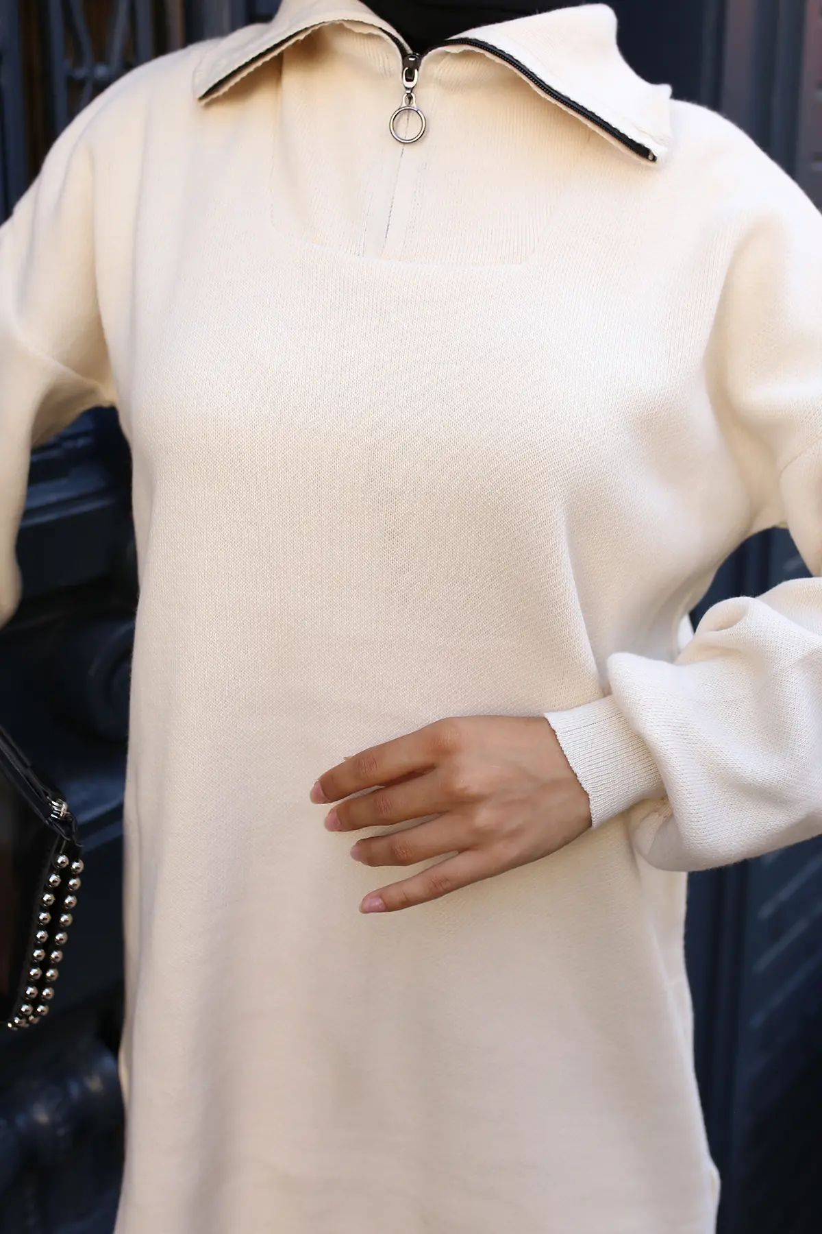 Knitwear Suit With Zipper Detailed Collar-detail