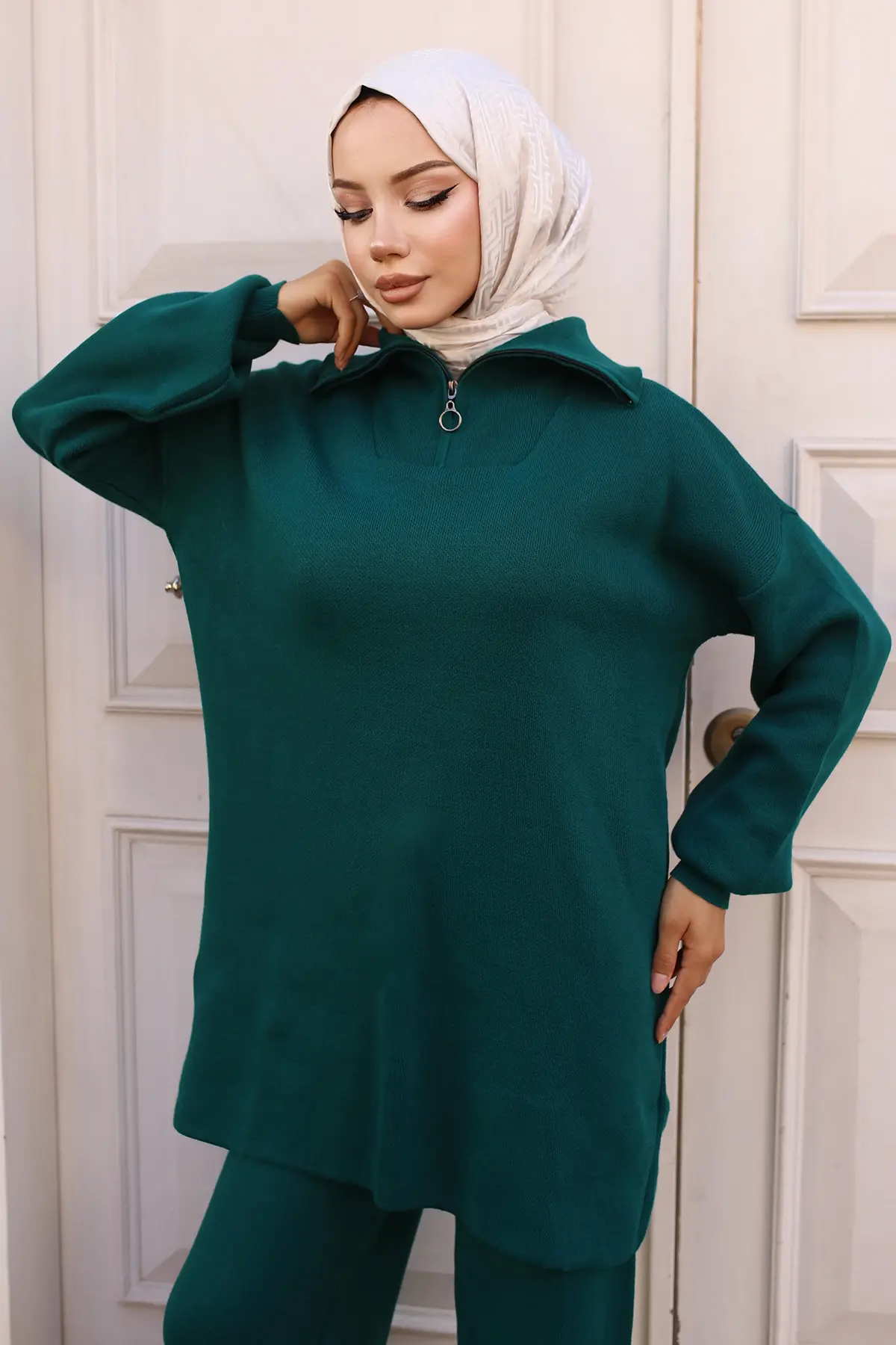 Knitwear Suit With Zipper Detailed Collar-detail