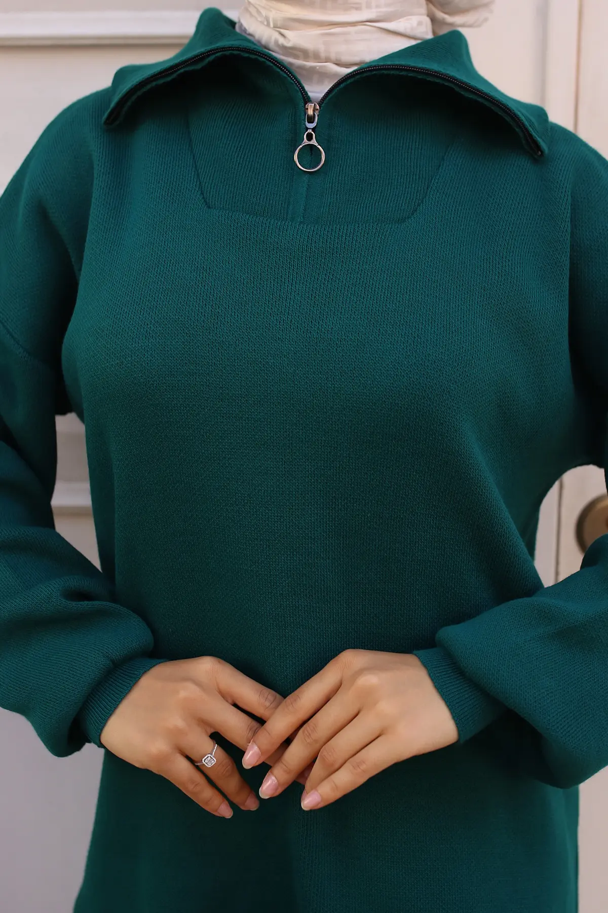 Knitwear Suit With Zipper Detailed Collar-detail