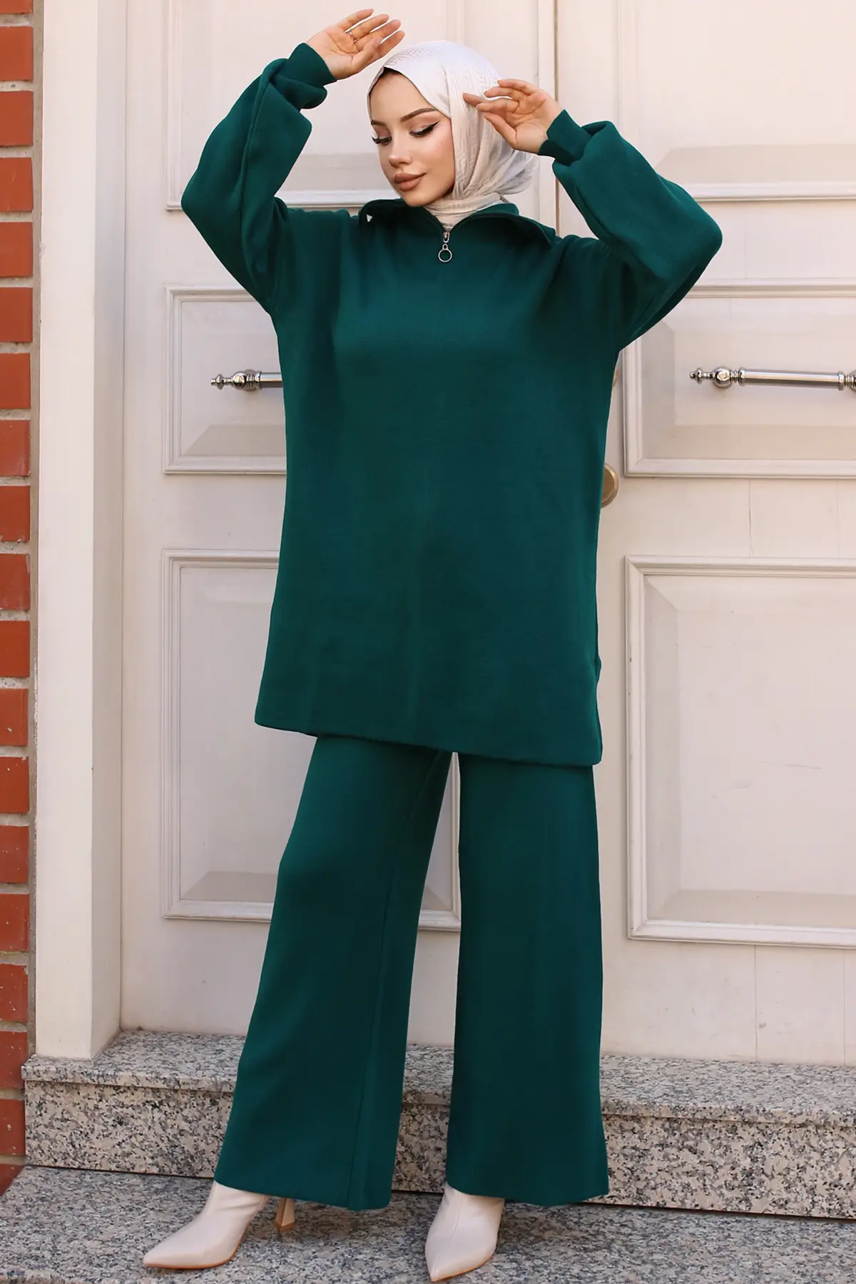 Knitwear Suit With Zipper Detailed Collar-detail