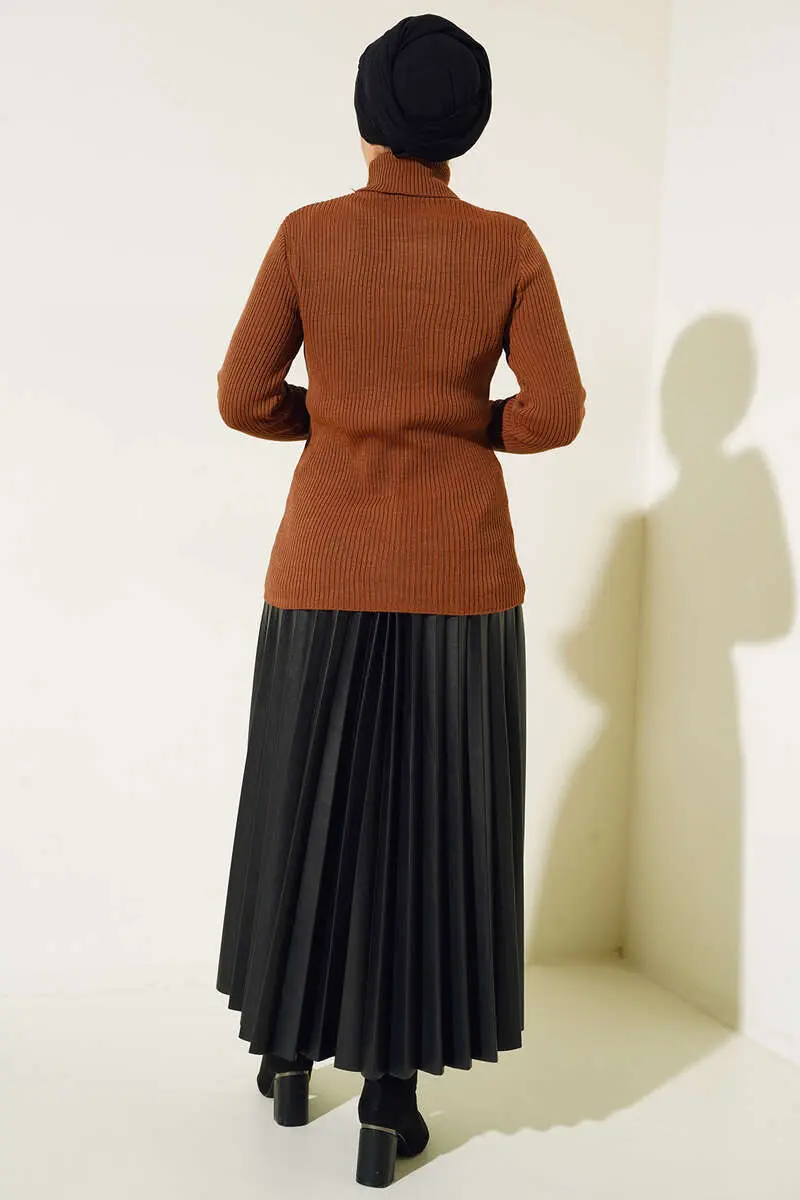 11019 Boğazlı Fitilli Triko Kazak Taba-detail