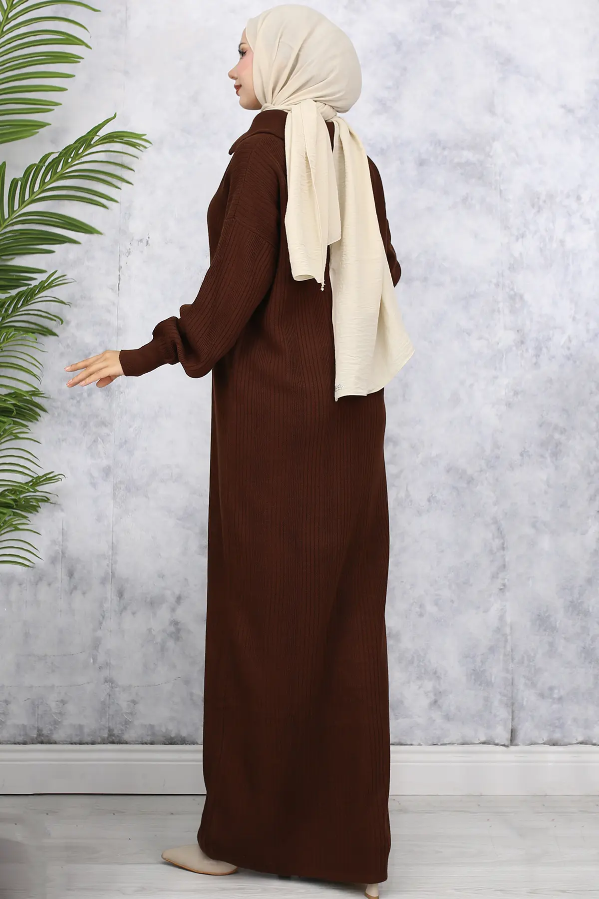 Ribbed Knitwear Dress With Zipped Collar-detail