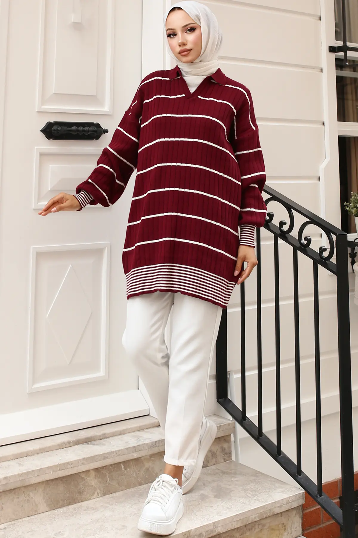 Ribbed Striped Sweater Tunic-detail