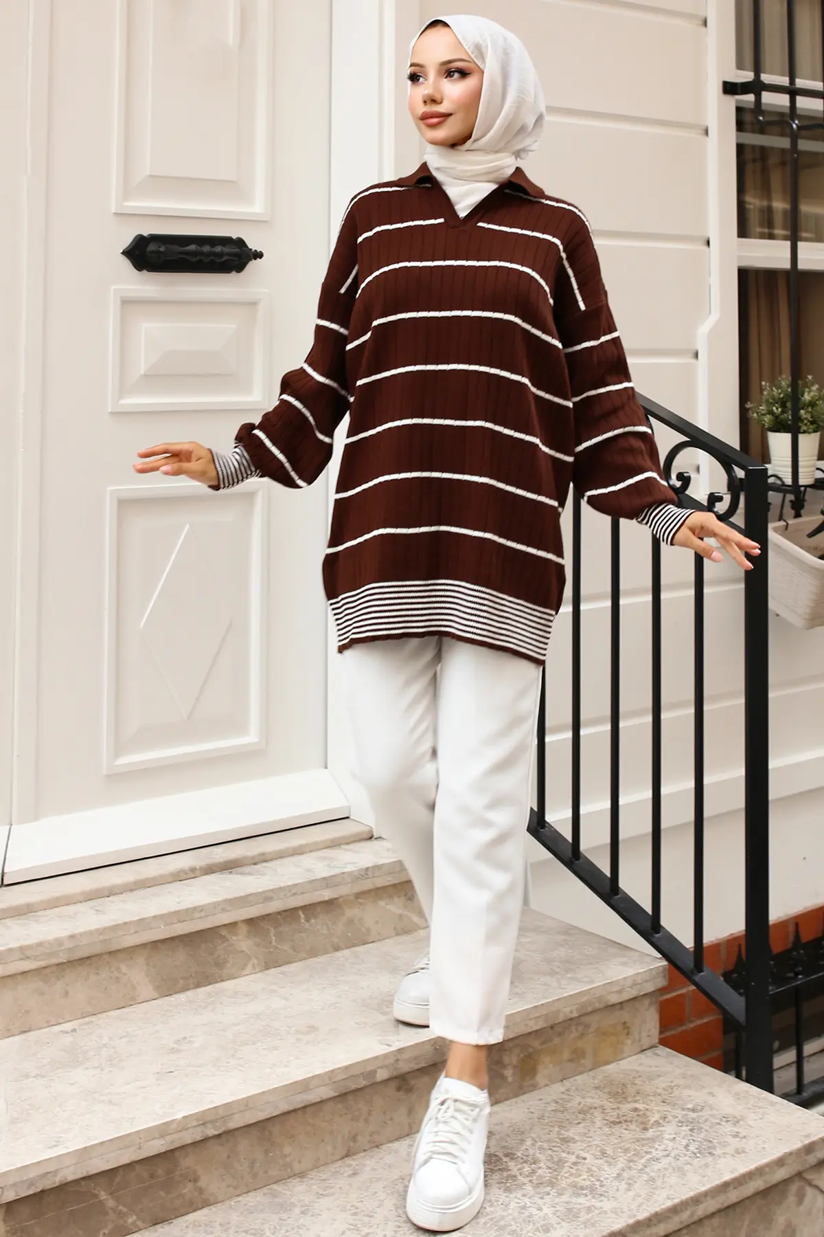 Ribbed Striped Sweater Tunic-detail