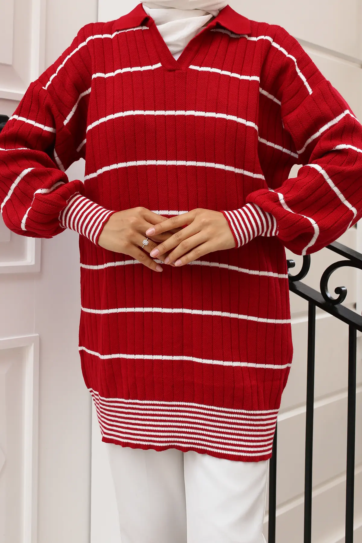 Ribbed Striped Sweater Tunic-detail