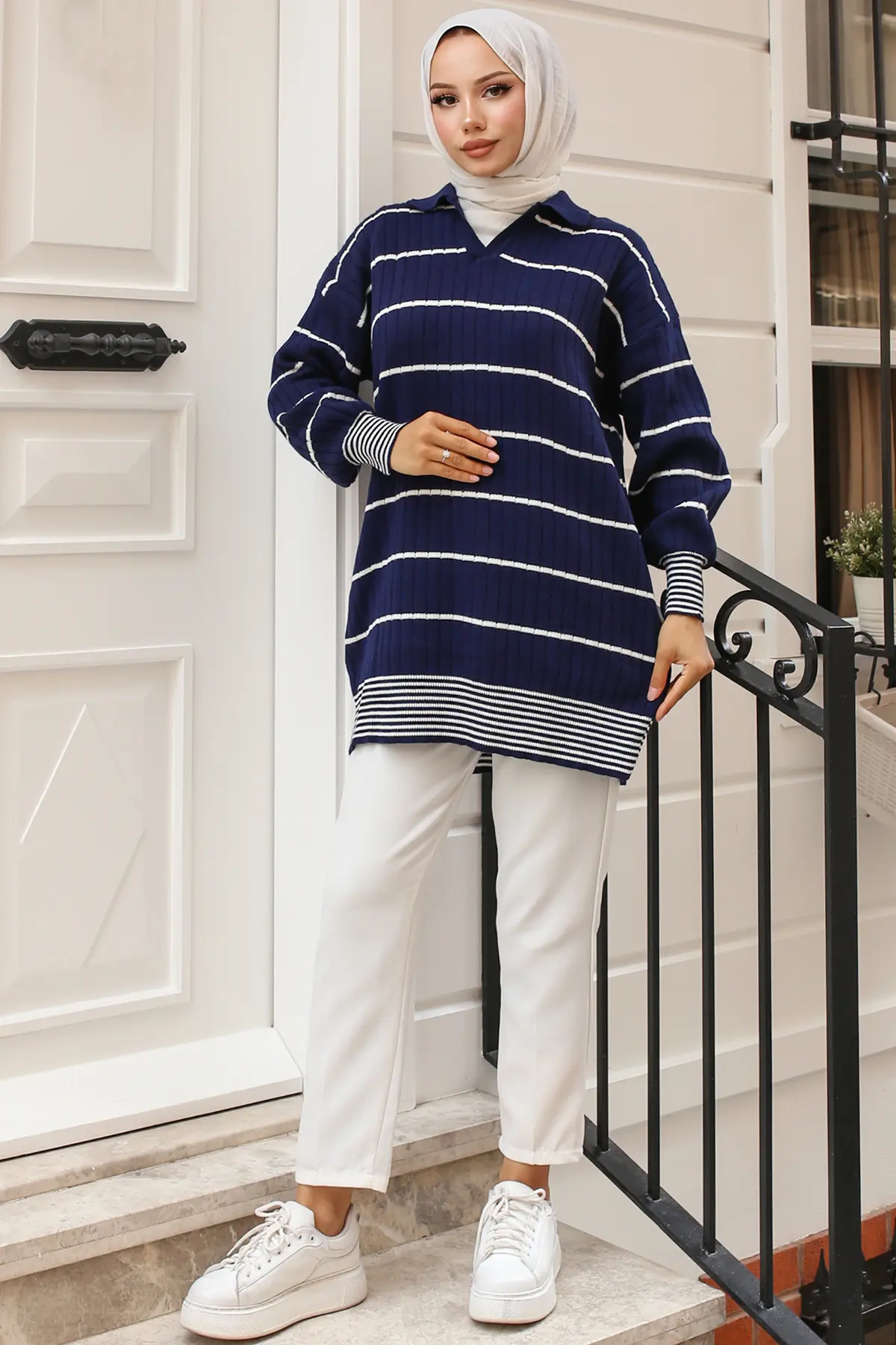 Ribbed Striped Sweater Tunic-detail