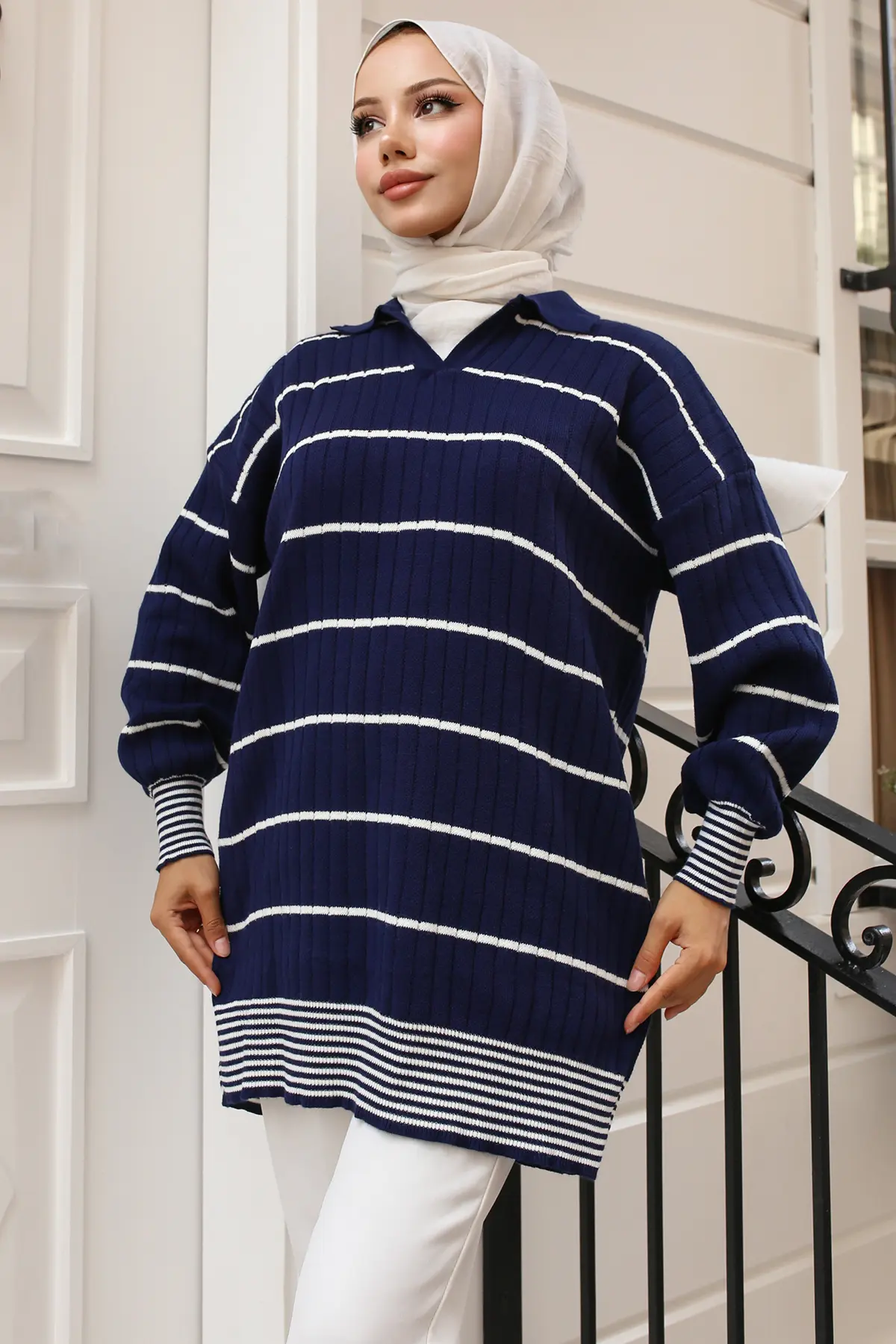 Ribbed Striped Sweater Tunic-detail