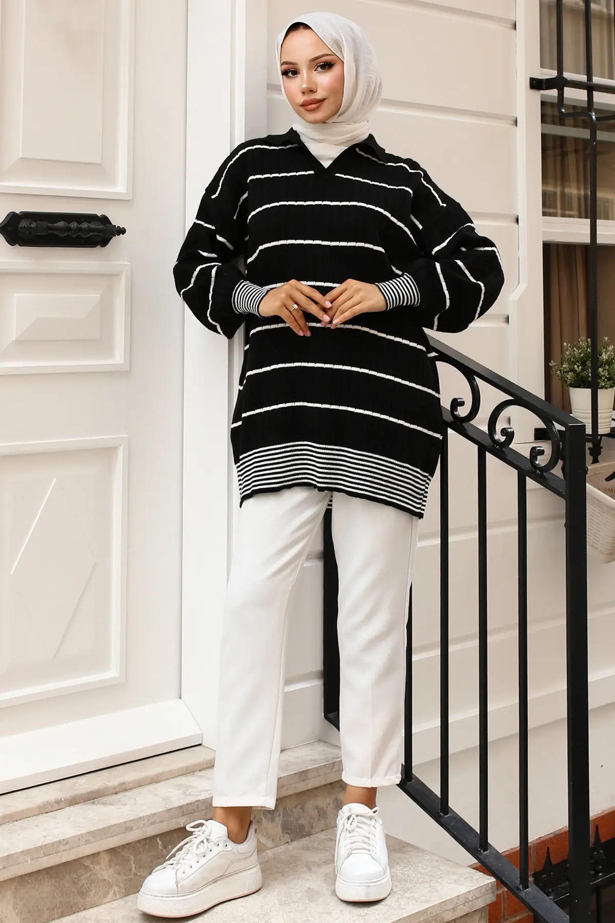 Ribbed Striped Sweater Tunic-detail