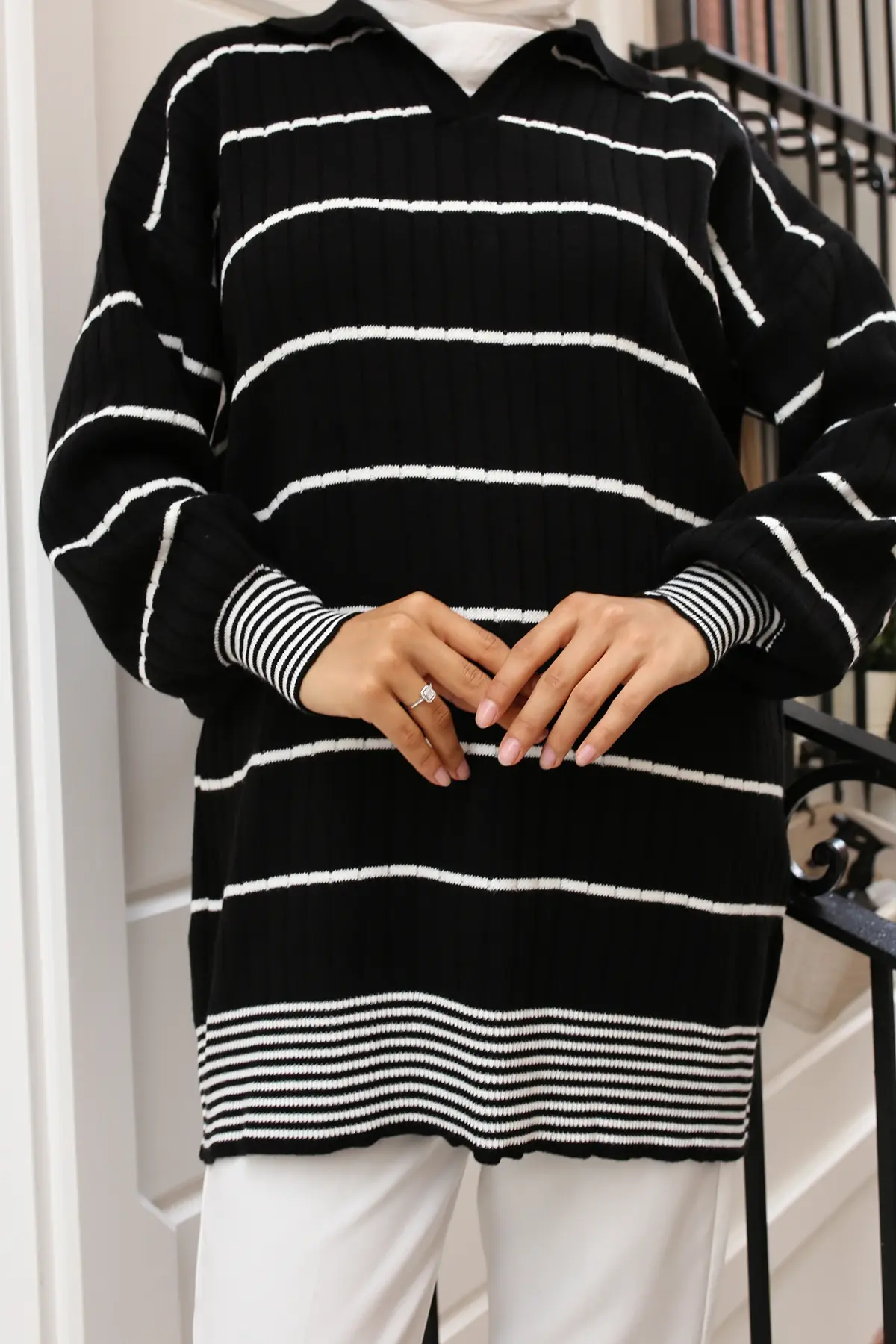 Ribbed Striped Sweater Tunic-detail