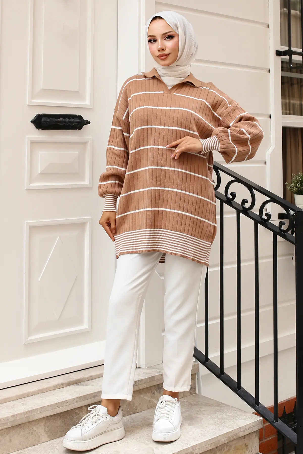 Ribbed Striped Sweater Tunic-detail