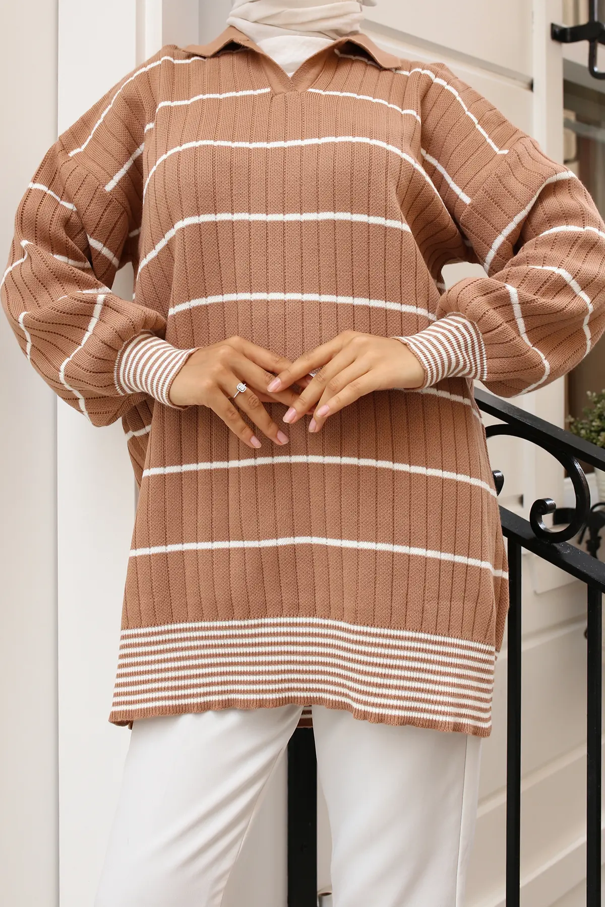 Ribbed Striped Sweater Tunic-detail