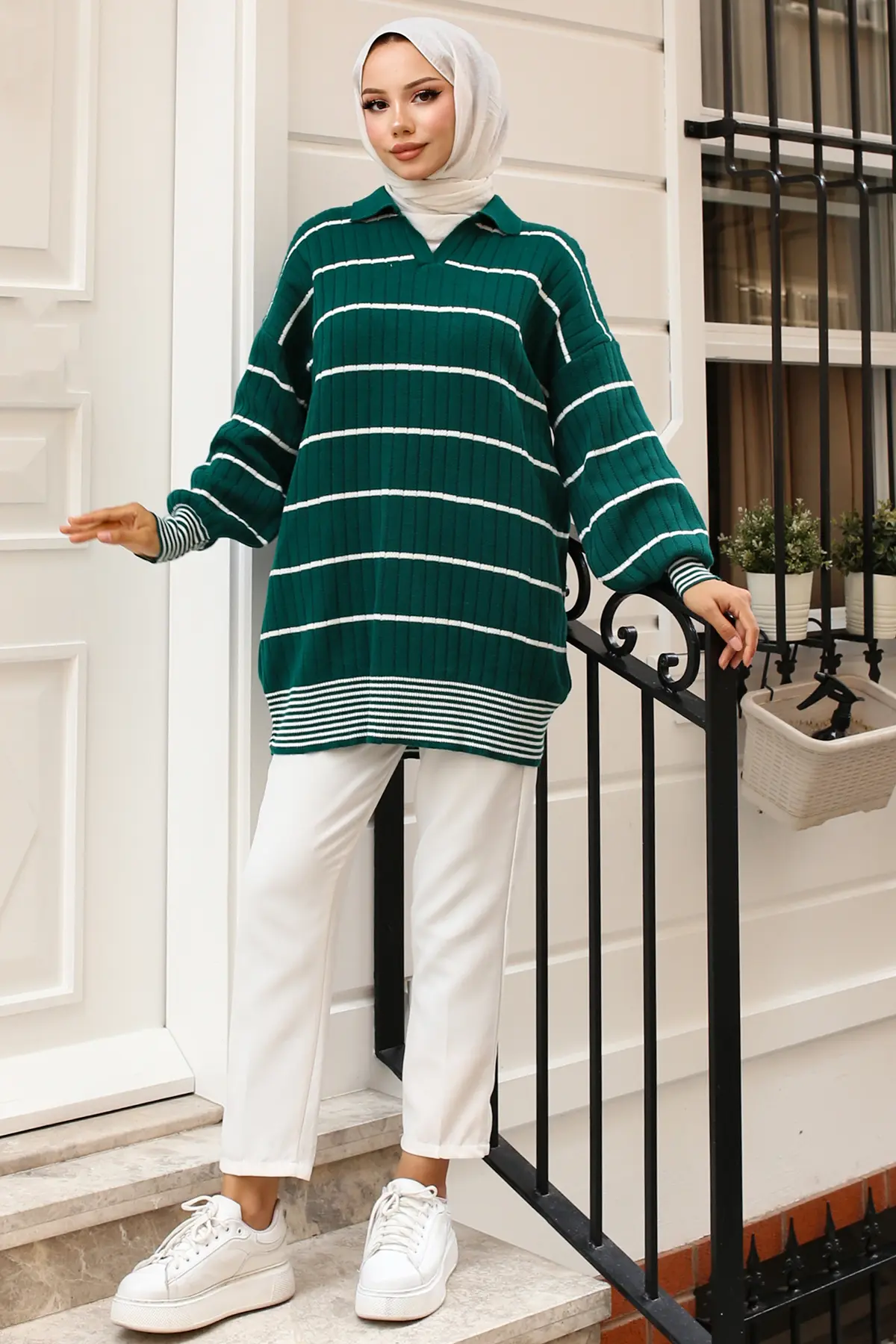 Ribbed Striped Sweater Tunic-detail