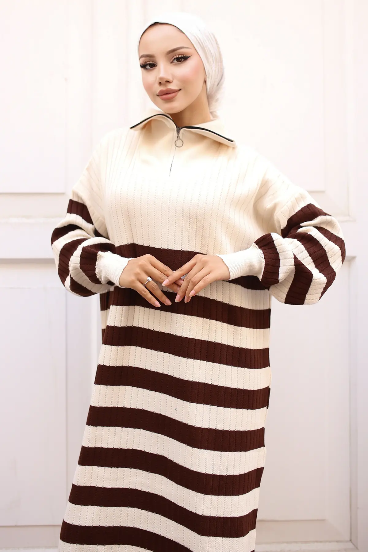 Ribbed Striped Knitwear Dress-detail