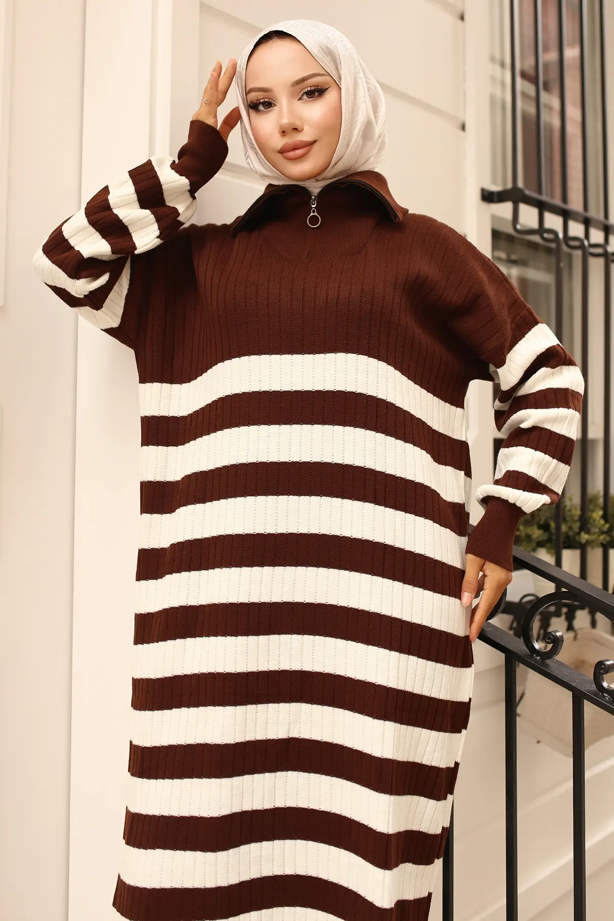 Ribbed Striped Knitwear Dress-detail