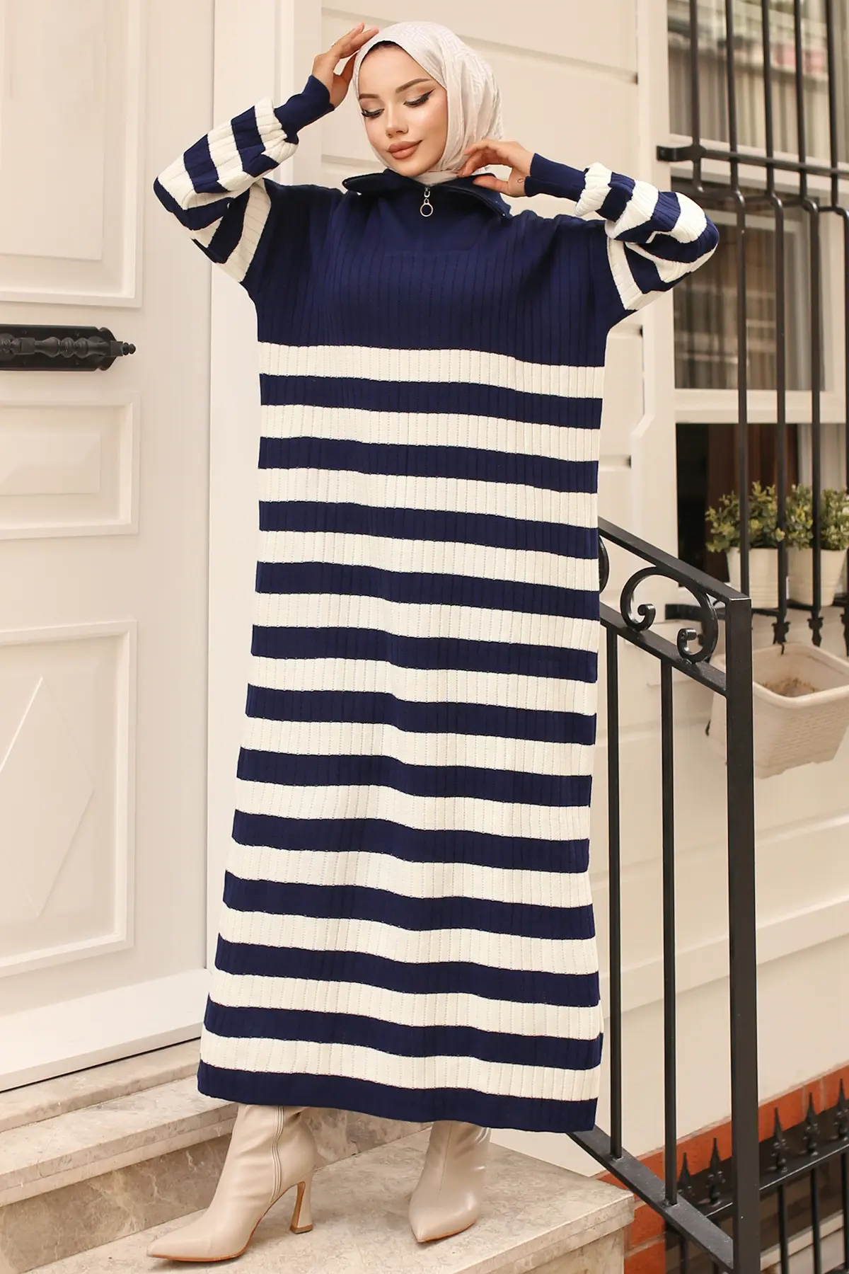 Ribbed Striped Knitwear Dress-detail