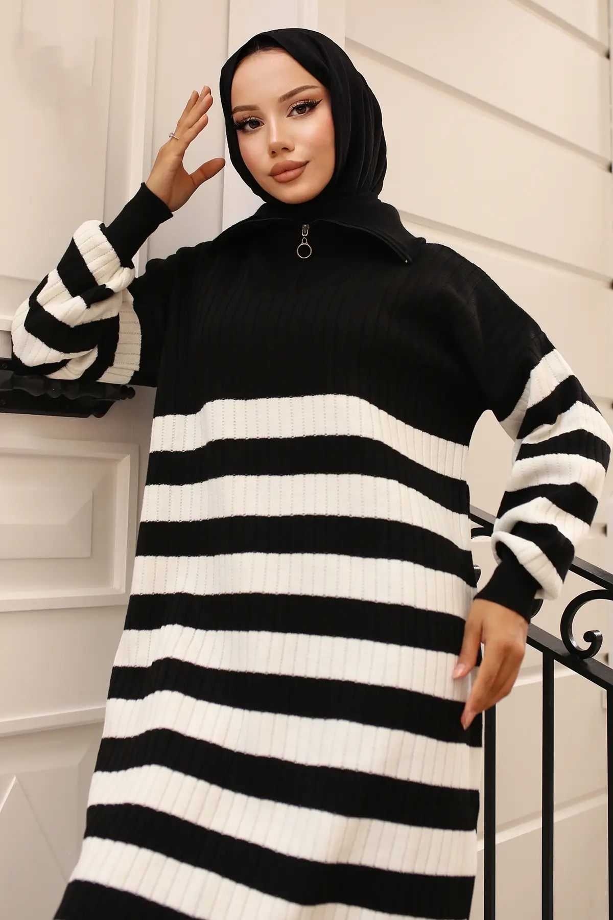 Ribbed Striped Knitwear Dress-detail