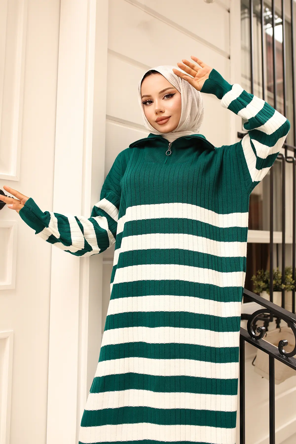 Ribbed Striped Knitwear Dress-detail